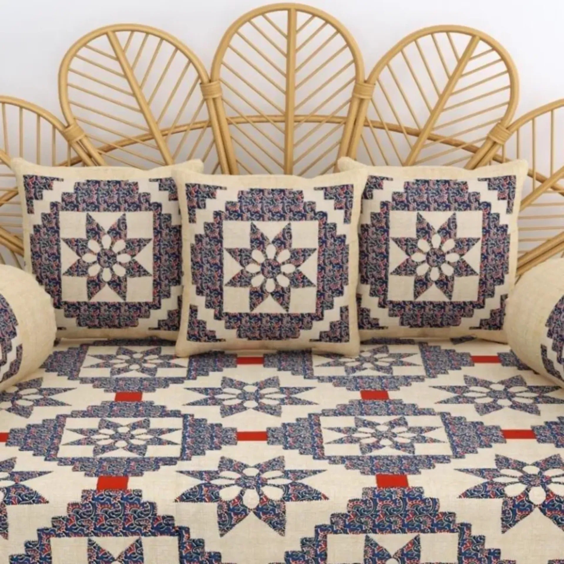 LIVING ROOTS 1 Queen Size Diwan Bedsheet 56*86 inch (4.5*7 Feet)| With (5 Cushion Covers + 2 Bolster Cover) | Pure Cotton | Rich Fast Colour With No Colour Bleeding | Soft, Breathable & Skin Friendly, Keeps Your Body Cool( 41-23-A)