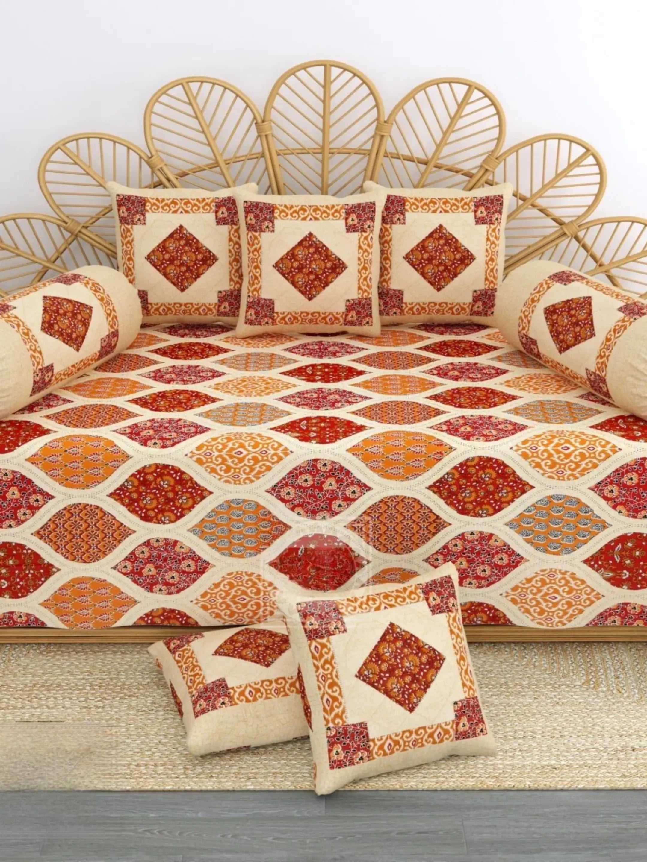 LIVING ROOTS 1 Queen Size Diwan Bedsheet 56*86 inch (4.5*7 Feet)| With (5 Cushion Covers + 2 Bolster Cover) | Pure Cotton | Rich Fast Colour With No Colour Bleeding | Soft, Breathable & Skin Friendly, Keeps Your Body Cool( 41-29-C)