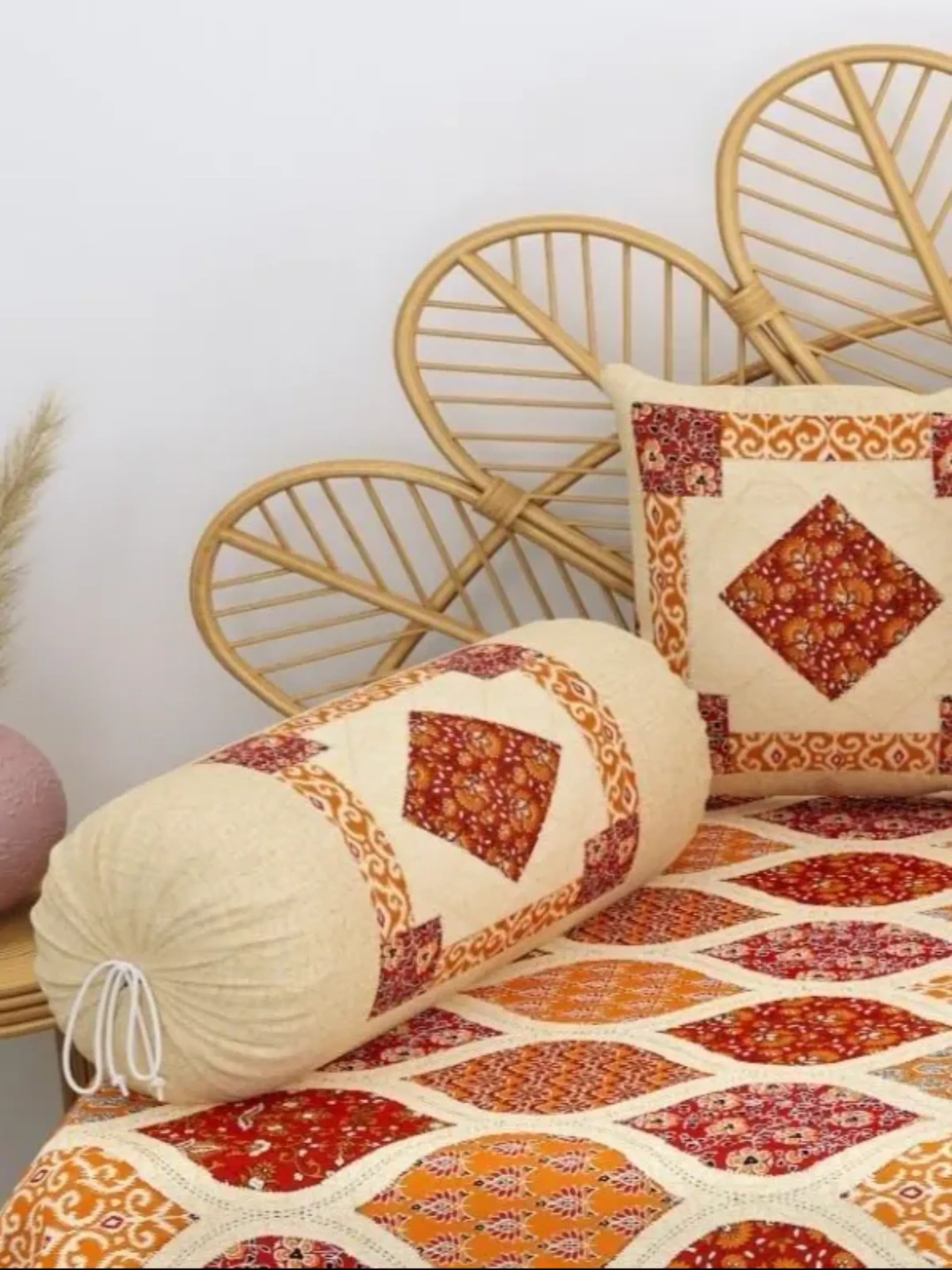LIVING ROOTS 1 Queen Size Diwan Bedsheet 56*86 inch (4.5*7 Feet)| With (5 Cushion Covers + 2 Bolster Cover) | Pure Cotton | Rich Fast Colour With No Colour Bleeding | Soft, Breathable & Skin Friendly, Keeps Your Body Cool( 41-29-C)