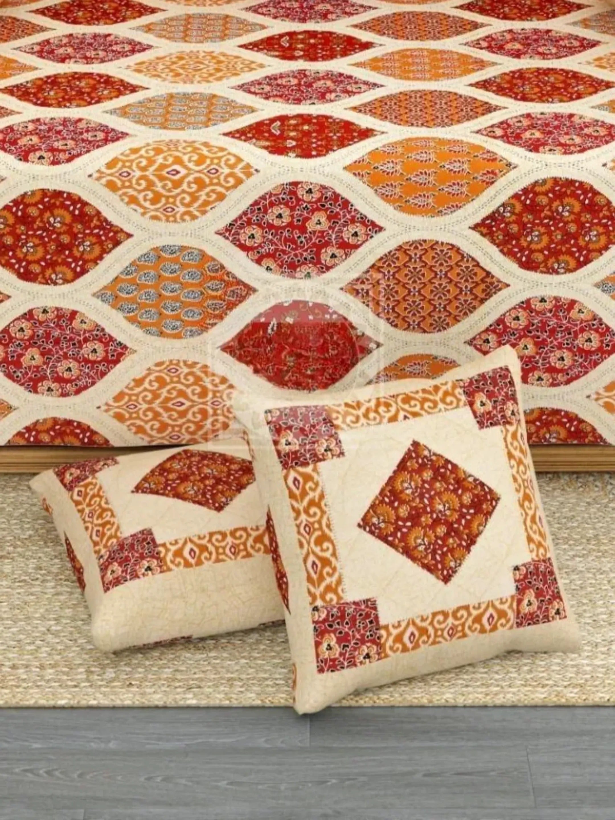 LIVING ROOTS 1 Queen Size Diwan Bedsheet 56*86 inch (4.5*7 Feet)| With (5 Cushion Covers + 2 Bolster Cover) | Pure Cotton | Rich Fast Colour With No Colour Bleeding | Soft, Breathable & Skin Friendly, Keeps Your Body Cool( 41-29-C)