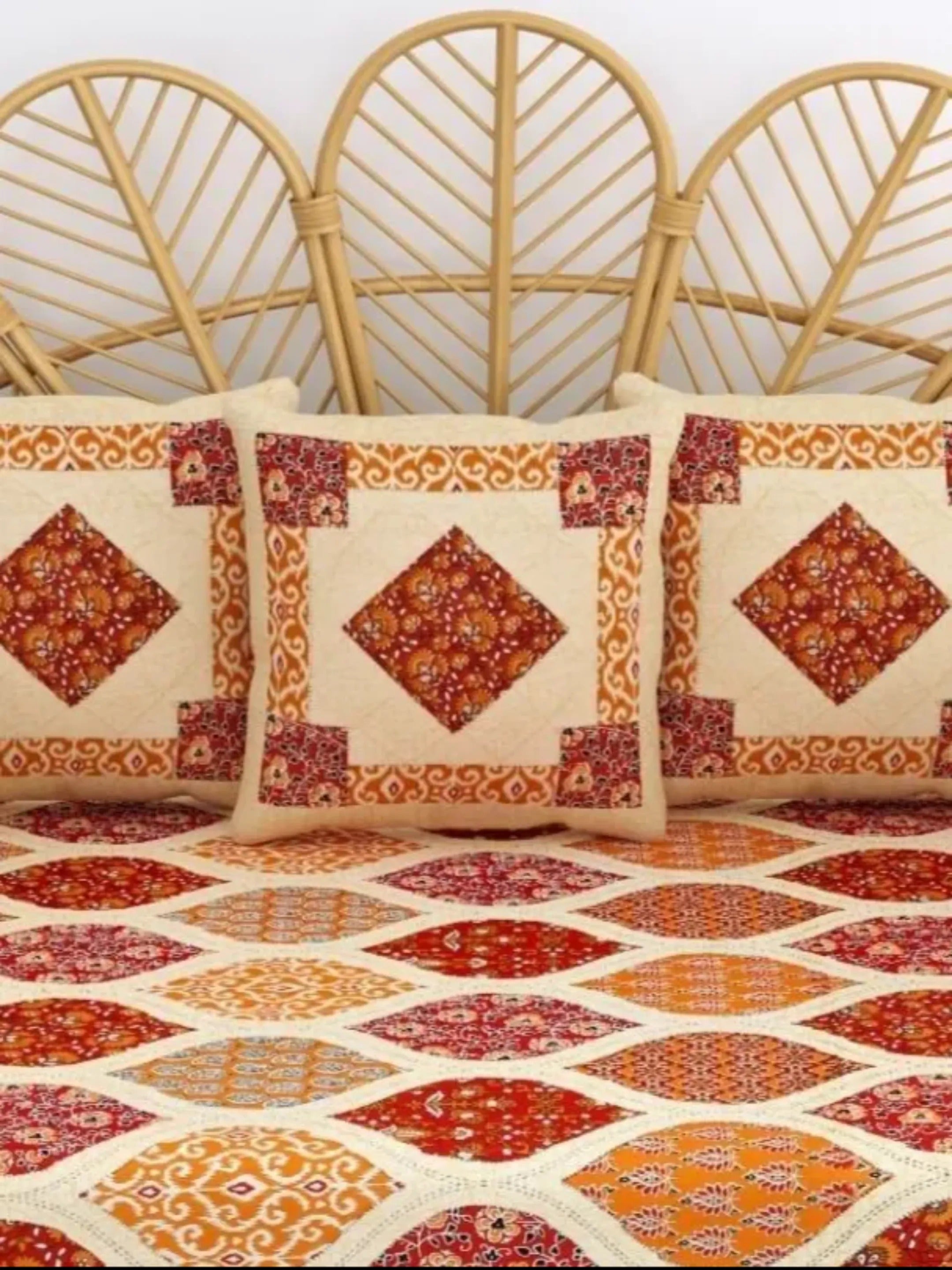 LIVING ROOTS 1 Queen Size Diwan Bedsheet 56*86 inch (4.5*7 Feet)| With (5 Cushion Covers + 2 Bolster Cover) | Pure Cotton | Rich Fast Colour With No Colour Bleeding | Soft, Breathable & Skin Friendly, Keeps Your Body Cool( 41-29-C)