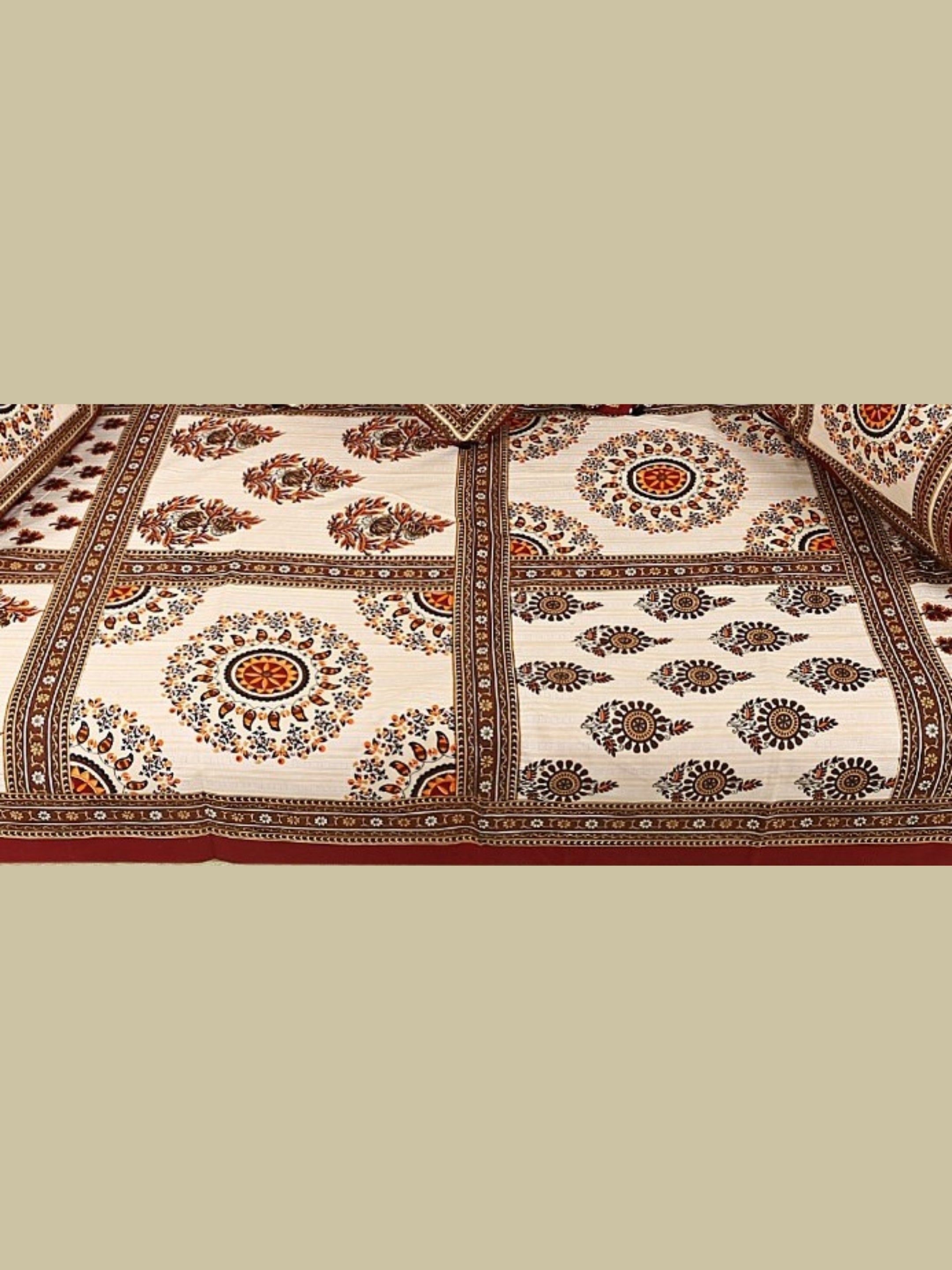 1 Queen Size Pure Cotton Diwan Bedsheet 56*86 inch (4.5*7 Feet)| With (5 Cushion Covers + 2 Bolster Cover) Diwan Set Of 8 Piece ( 41-036-A )