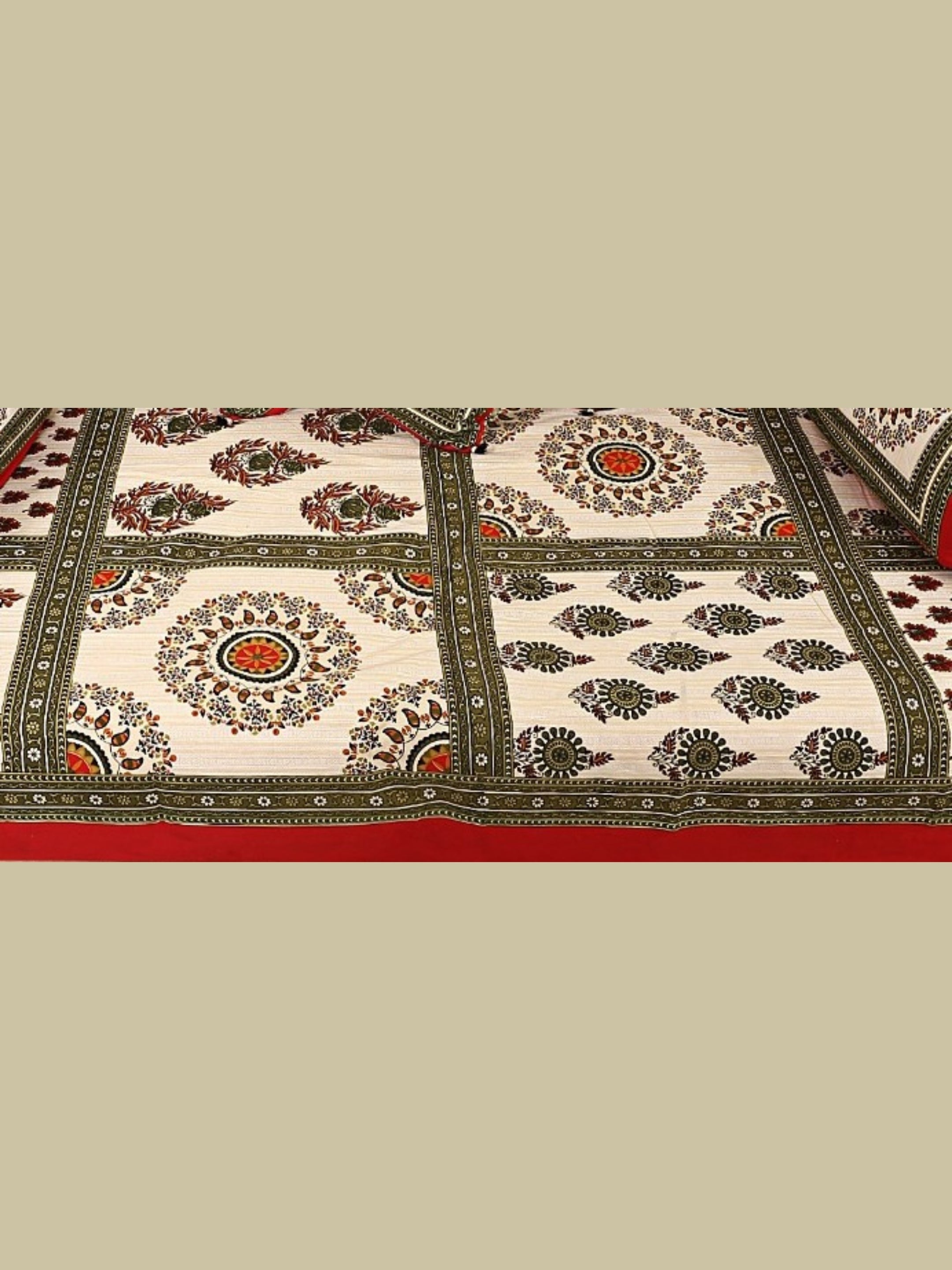 LIVING ROOTS 1 Queen Size Pure Cotton Diwan Bedsheet 56*86 inch (4.5*7 Feet)| With (5 Cushion Covers + 2 Bolster Cover) Diwan Set Of 8 Piece ( 41-036-B )