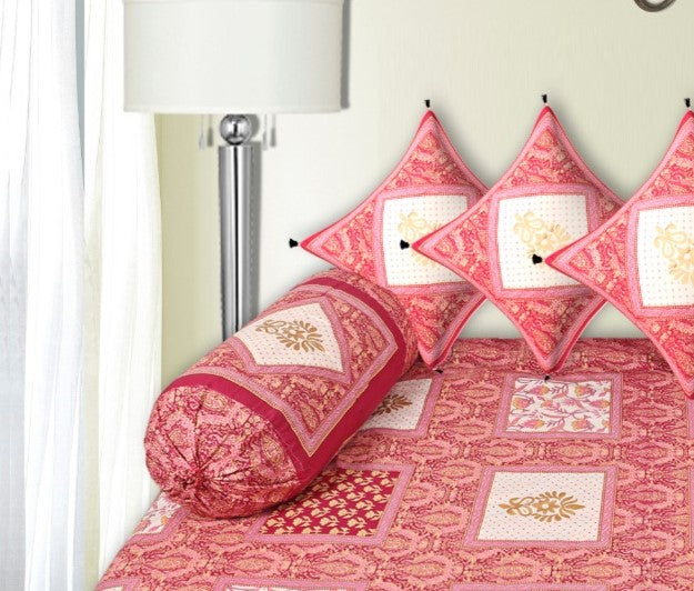 LIVING ROOTS 1 Queen Size Pure Cotton Diwan Bedsheet 56*86 inch (4.5*7 Feet)| With (5 Cushion Covers + 2 Bolster Cover) Diwan Set Of 8 Piece ( 41-037-A )