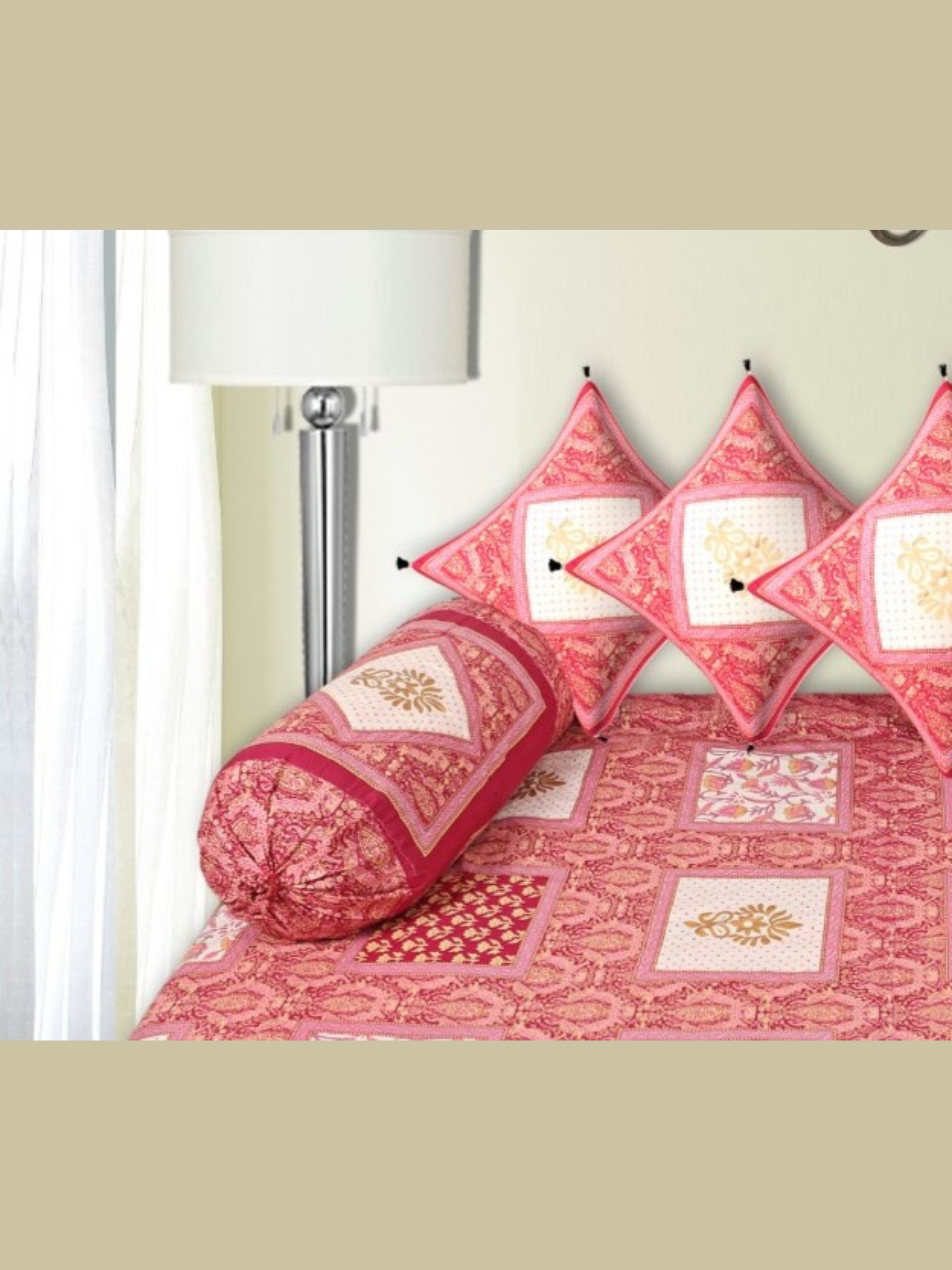 LIVING ROOTS 1 Queen Size Pure Cotton Diwan Bedsheet 56*86 inch (4.5*7 Feet)| With (5 Cushion Covers + 2 Bolster Cover) Diwan Set Of 8 Piece ( 41-037-A )