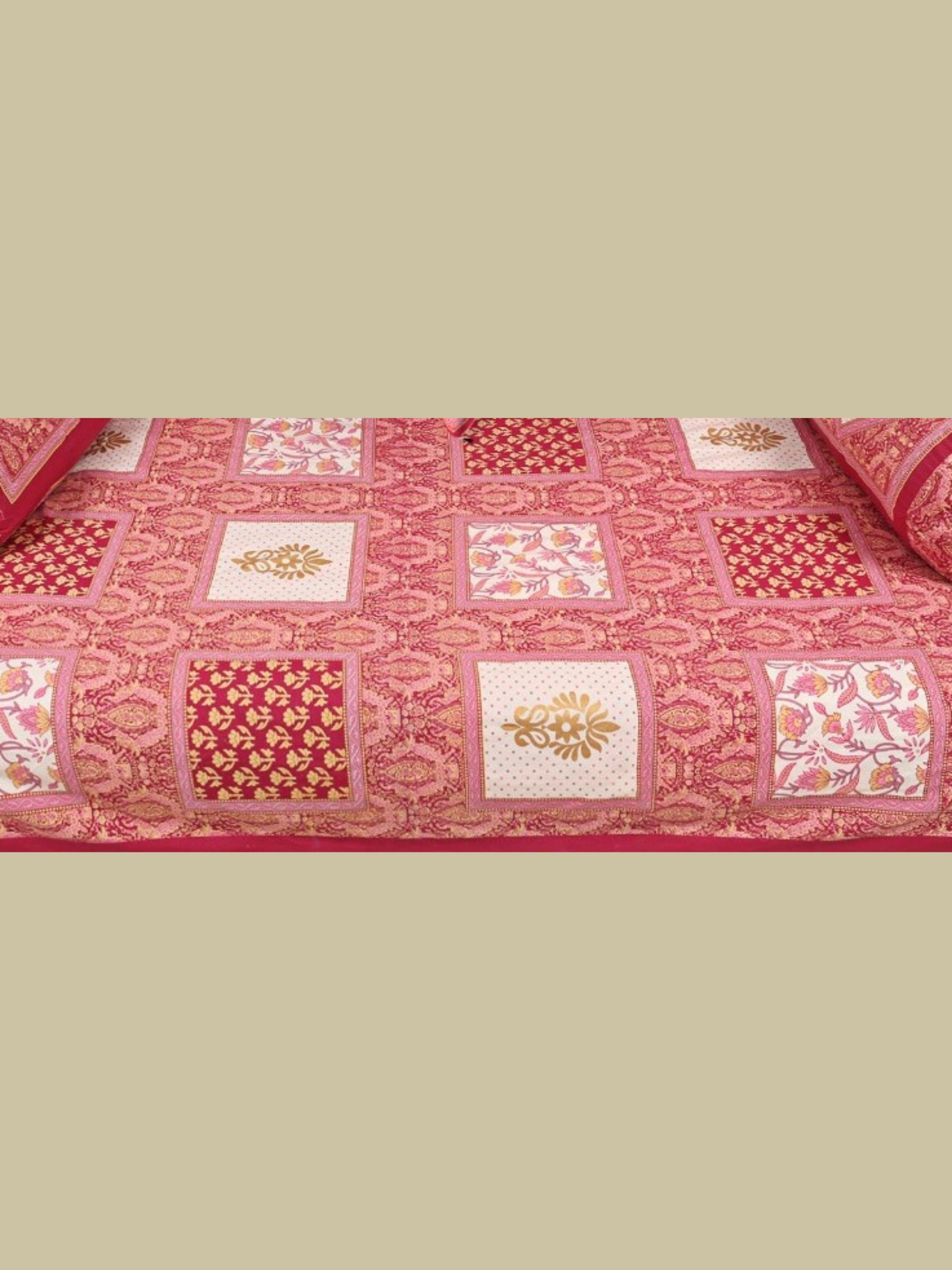 LIVING ROOTS 1 Queen Size Pure Cotton Diwan Bedsheet 56*86 inch (4.5*7 Feet)| With (5 Cushion Covers + 2 Bolster Cover) Diwan Set Of 8 Piece ( 41-037-A )
