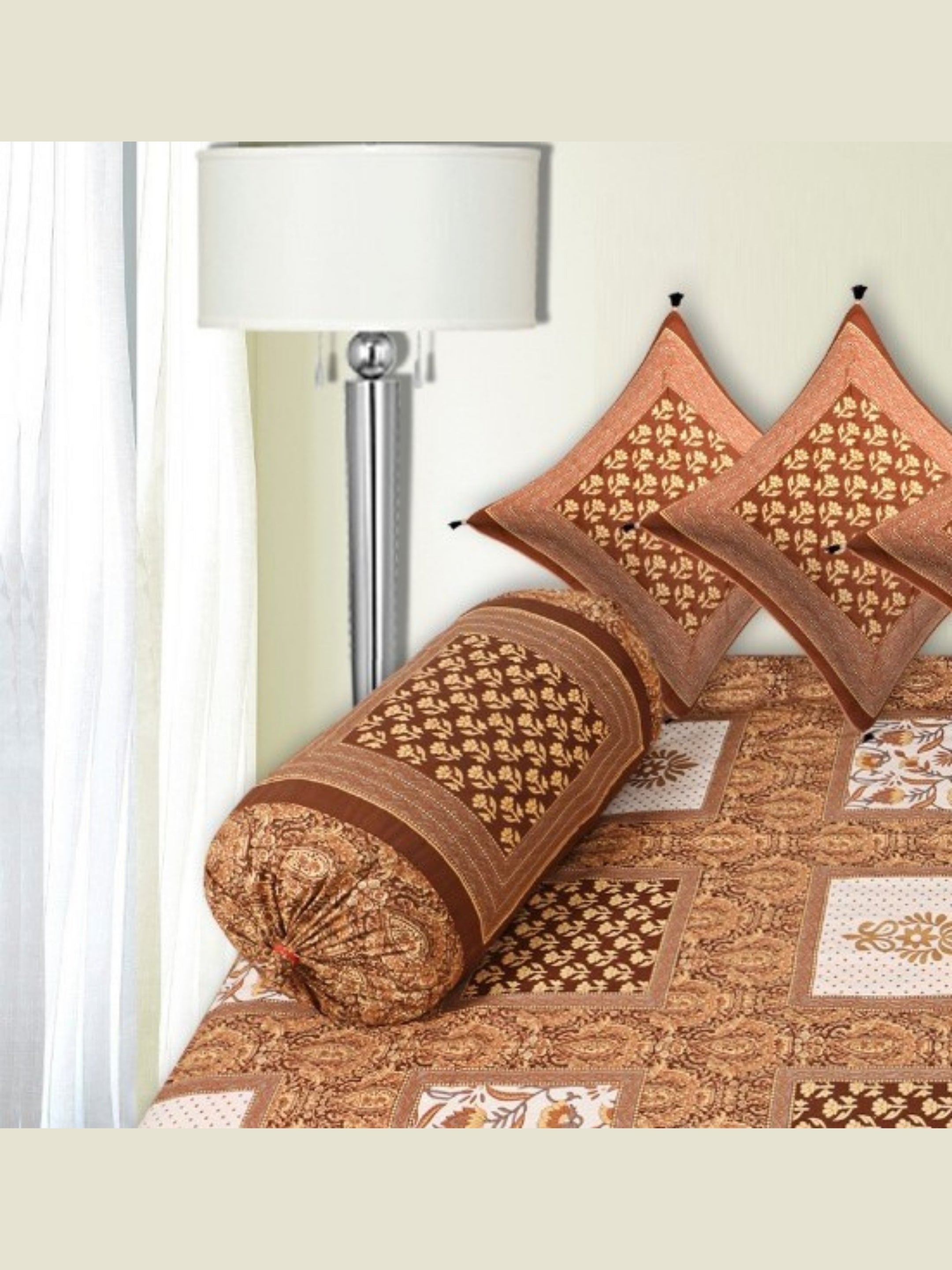 LIVING ROOTS 1 Queen Size Pure Cotton Diwan Bedsheet 56*86 inch (4.5*7 Feet)| With (5 Cushion Covers + 2 Bolster Cover) Diwan Set Of 8 Piece (41-042-A)