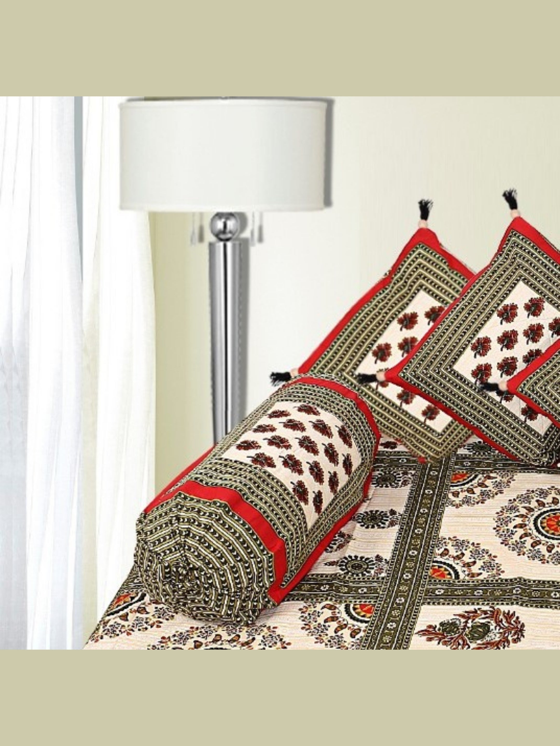 LIVING ROOTS 1 Queen Size Pure Cotton Diwan Bedsheet 56*86 inch (4.5*7 Feet)| With (5 Cushion Covers + 2 Bolster Cover) Diwan Set Of 8 Piece (41-043-A)