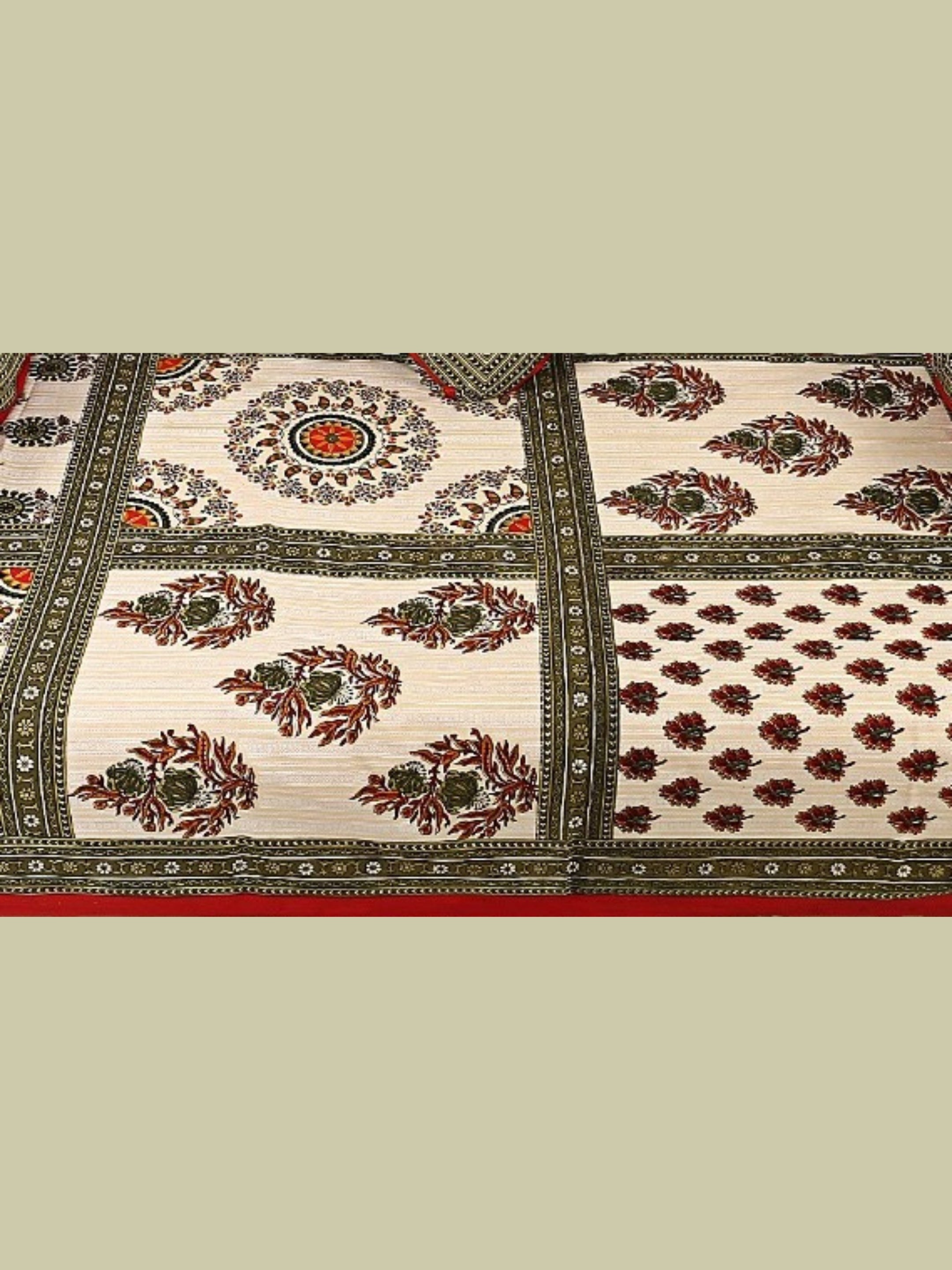 LIVING ROOTS 1 Queen Size Pure Cotton Diwan Bedsheet 56*86 inch (4.5*7 Feet)| With (5 Cushion Covers + 2 Bolster Cover) Diwan Set Of 8 Piece (41-043-A)