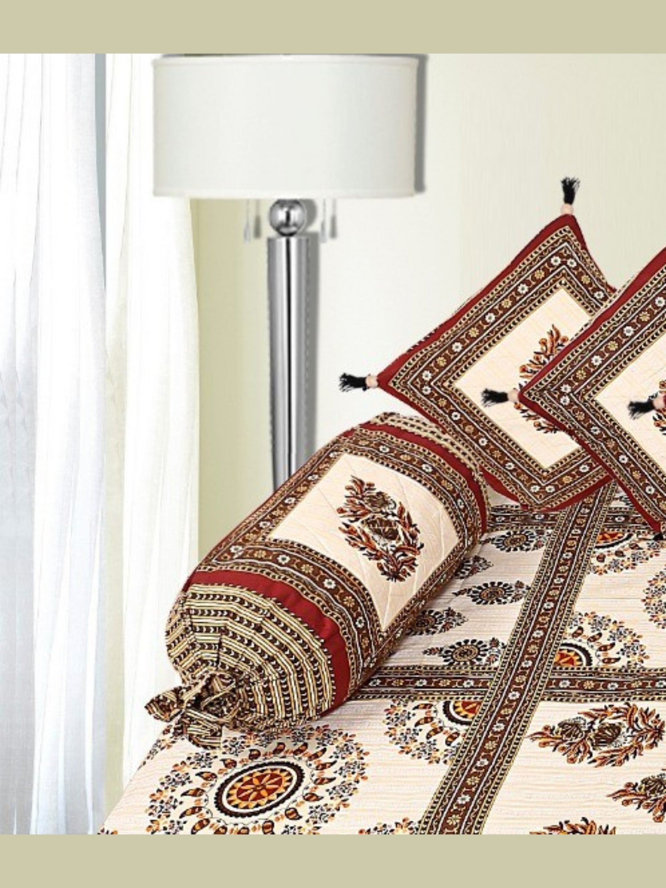 LIVING ROOTS 1 Queen Size Pure Cotton Diwan Bedsheet 56*86 inch (4.5*7 Feet)| With (5 Cushion Covers + 2 Bolster Cover) Diwan Set Of 8 Piece (41-044-A)