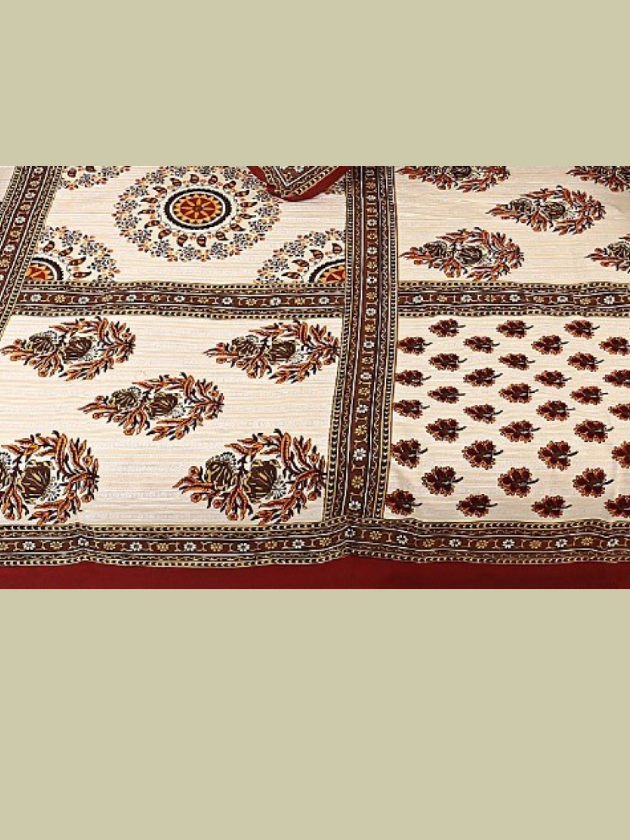 LIVING ROOTS 1 Queen Size Pure Cotton Diwan Bedsheet 56*86 inch (4.5*7 Feet)| With (5 Cushion Covers + 2 Bolster Cover) Diwan Set Of 8 Piece (41-044-A)
