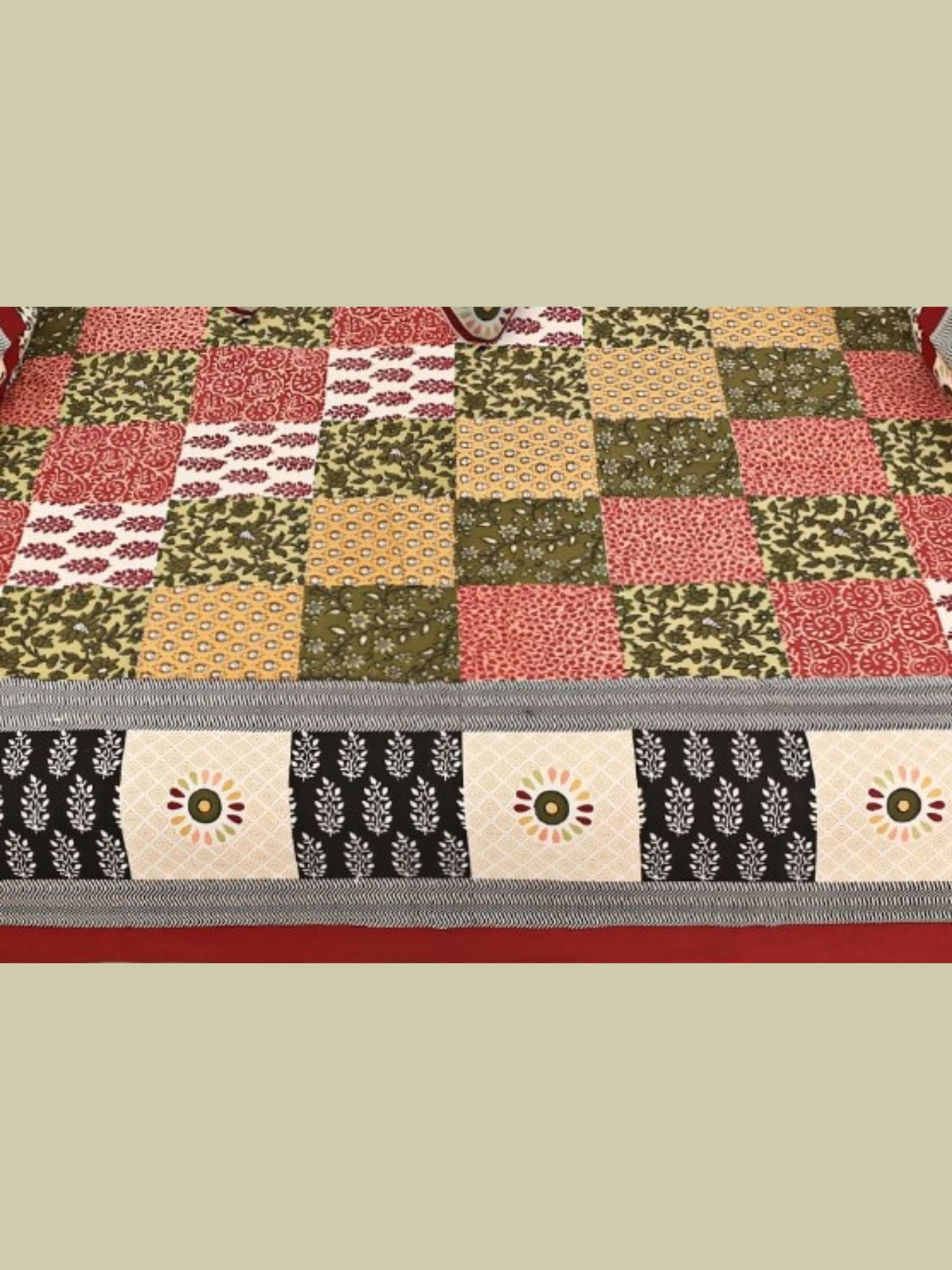 LIVING ROOTS 1 Queen Size Pure Cotton Diwan Bedsheet 56*86 inch (4.5*7 Feet)| With (5 Cushion Covers + 2 Bolster Cover) Diwan Set Of 8 Piece (41-047-A)