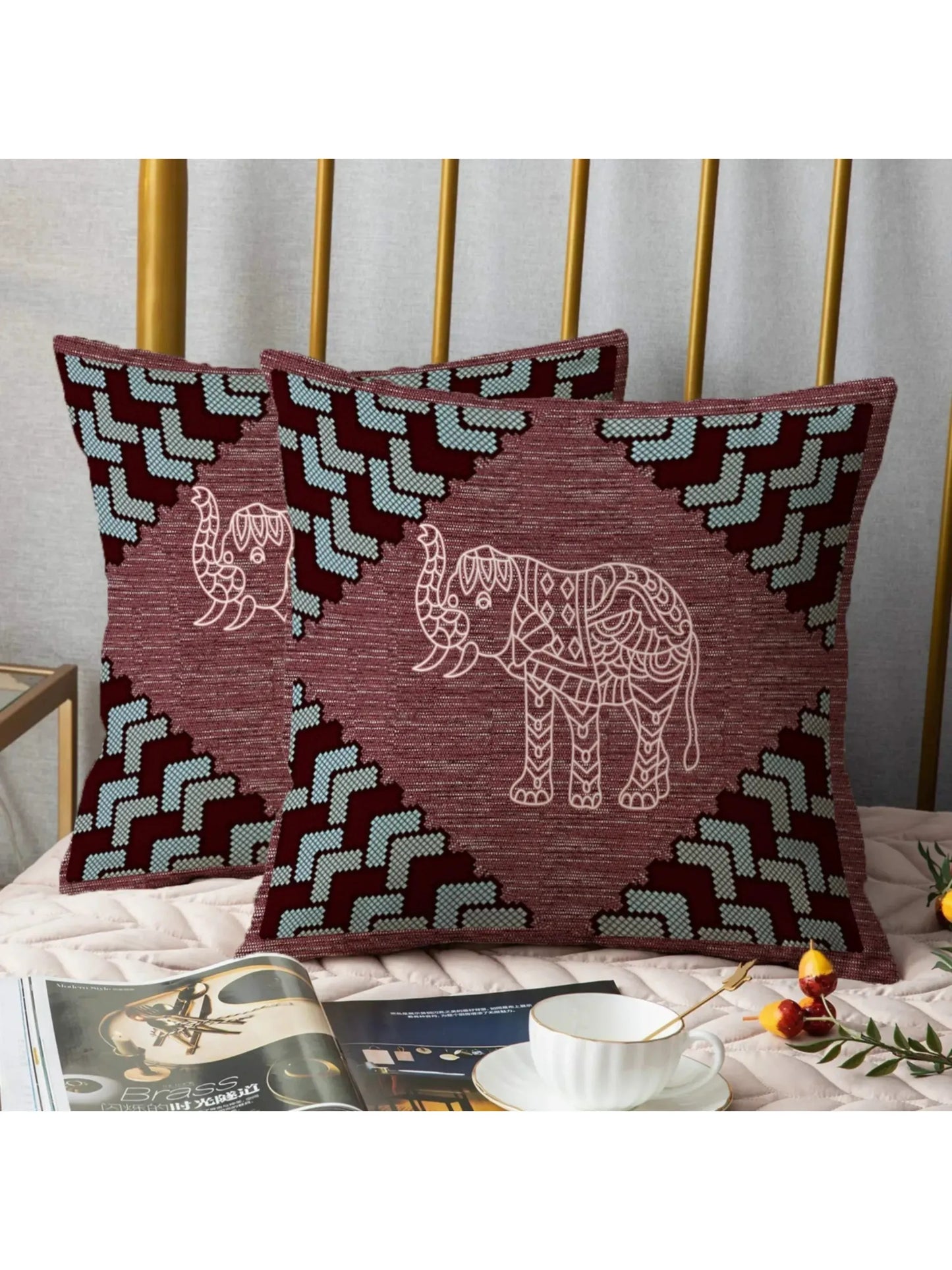 Single Size Block Print Diwan Set - Set of 8 - (1 Bedsheet + 5 Cushion Covers + 2 Bolster Cover) | 56*86 inch (4.5*7 Feet ) | Pure Cotton | Rich Fast Colour With No Colour Bleeding | (060-C)