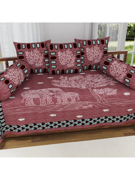 Single Size Block Print Diwan Set - Set of 8 - (1 Bedsheet + 5 Cushion Covers + 2 Bolster Cover) | 56*86 inch (4.5*7 Feet ) | Pure Cotton | Rich Fast Colour With No Colour Bleeding | (062-C)