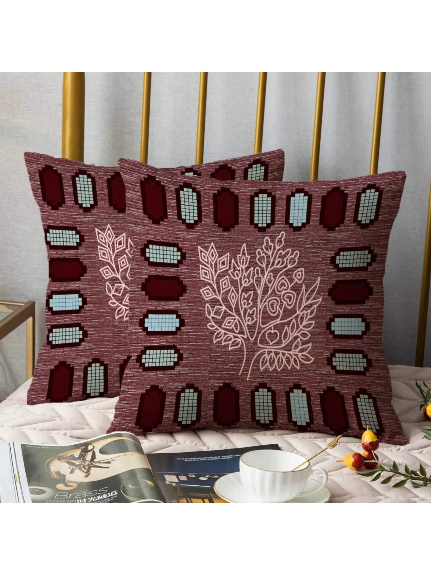 Single Size Block Print Diwan Set - Set of 8 - (1 Bedsheet + 5 Cushion Covers + 2 Bolster Cover) | 56*86 inch (4.5*7 Feet ) | Pure Cotton | Rich Fast Colour With No Colour Bleeding | (062-C)