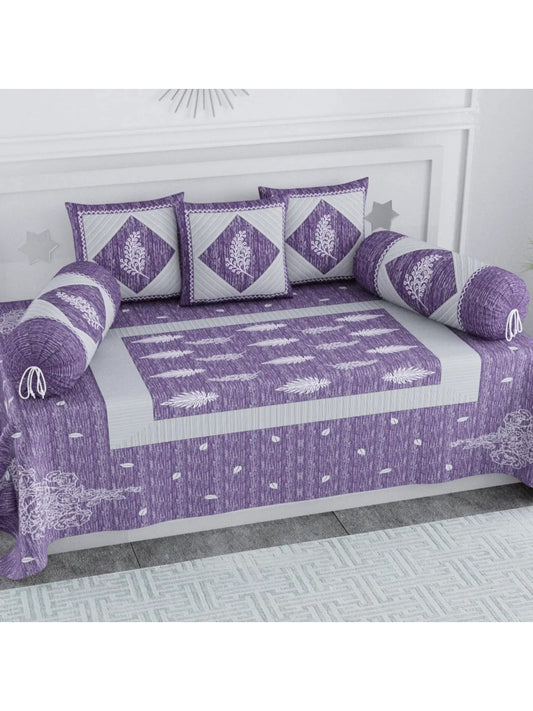 Single Size Block Print Diwan Set - Set of 8 - (1 Bedsheet + 5 Cushion Covers + 2 Bolster Cover) | 56*86 inch (4.5*7 Feet ) | Pure Cotton | Rich Fast Colour With No Colour Bleeding | (063-C)