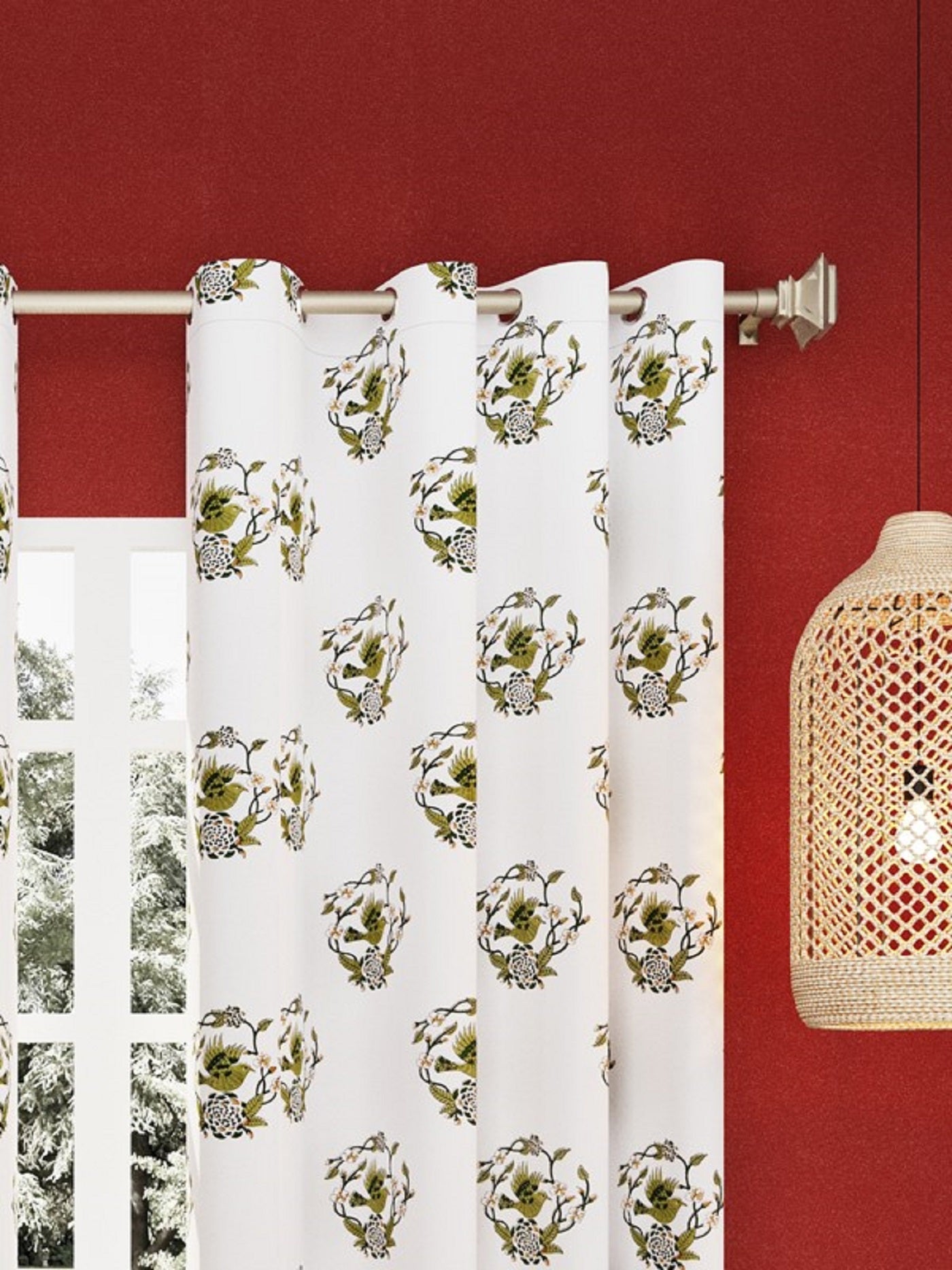 LIVING ROOTS Cotton Block Print 7 Feet Door Curtains-Set of 2 (51-001-A-2PC)
