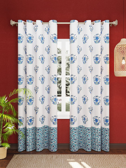 LIVING ROOTS Cotton Block Print 7 Feet Door Curtains-Set of 2 (51-001-B-2PC)