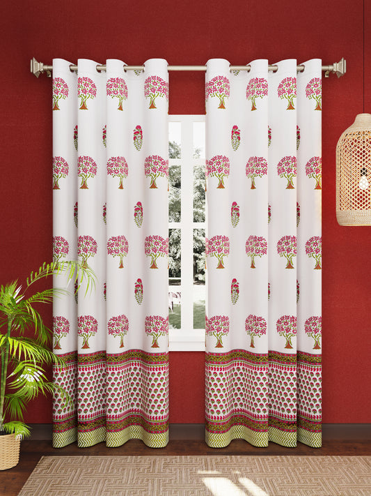 LIVING ROOTS Cotton Block Print 7 Feet Door Curtains-Set of 2 (51-003-B-2PC)