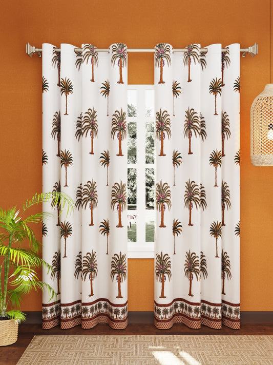 LIVING ROOTS Cotton Block Print 7 Feet Door Curtains-Set of 2 (51-005-A-2PC)