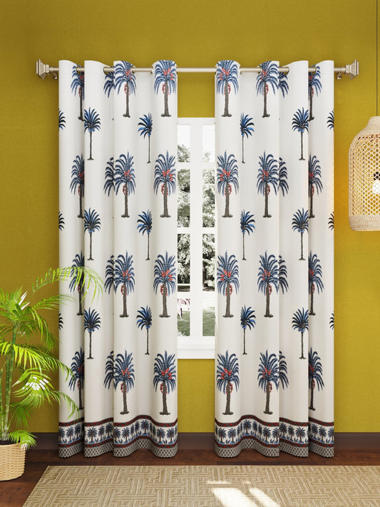 Cotton Block Print 7 Feet Door Curtains-Set of 2