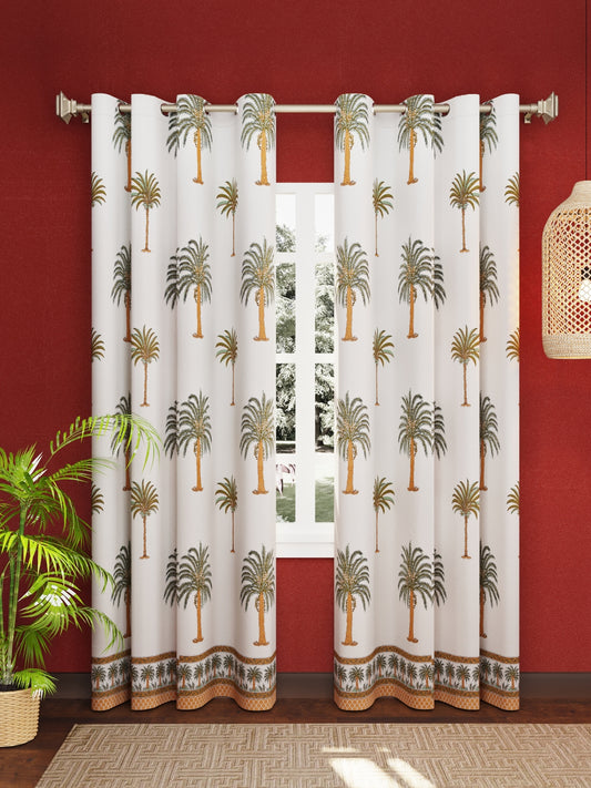 LIVING ROOTS Cotton Block Print 7 Feet Door Curtains-Set of 2 (51-005-C-2PC)