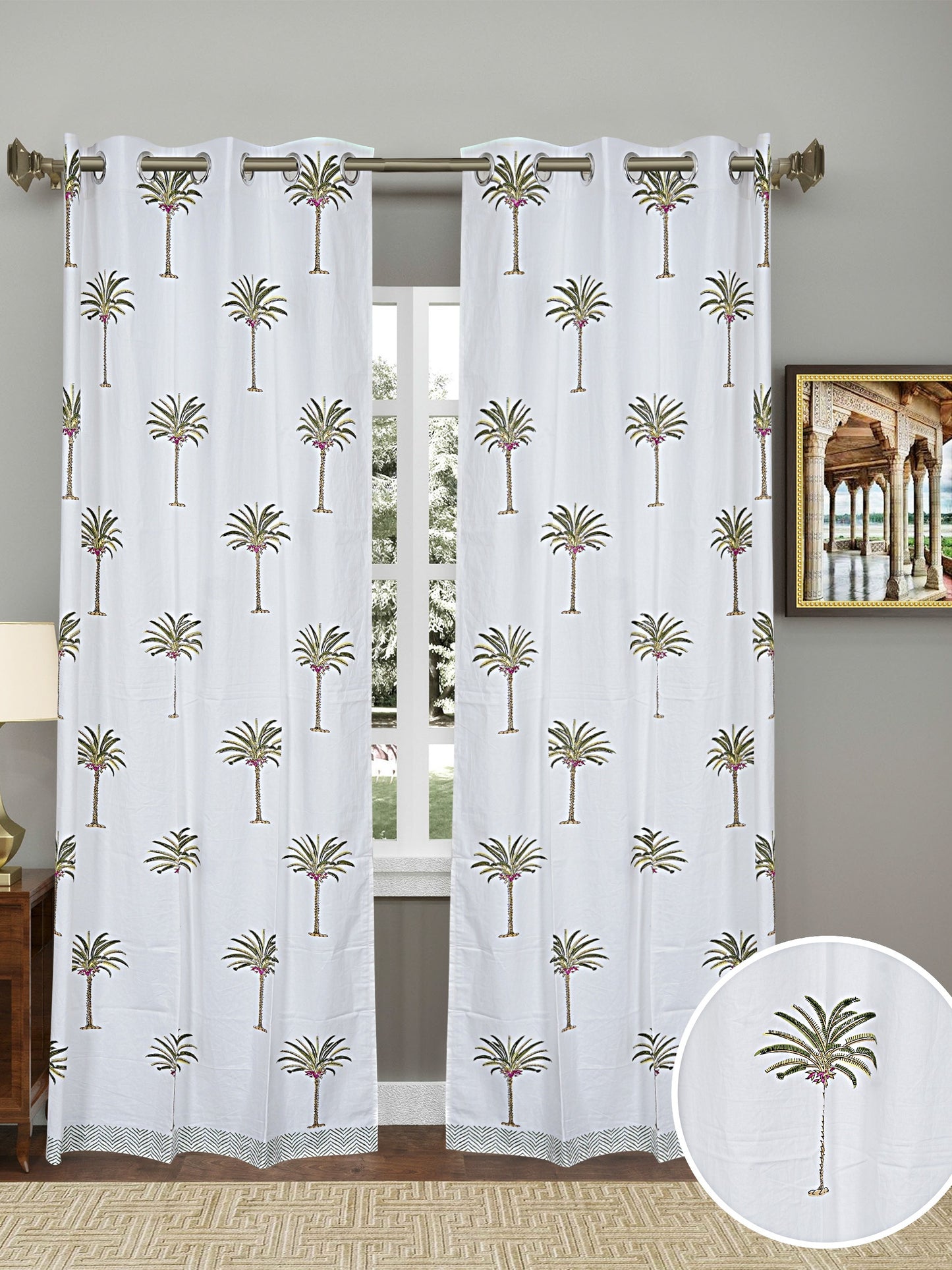 LIVING ROOTS Cotton Flower Print 7 Feet Door Curtains-Set of 2 (51-009-A-2PC)