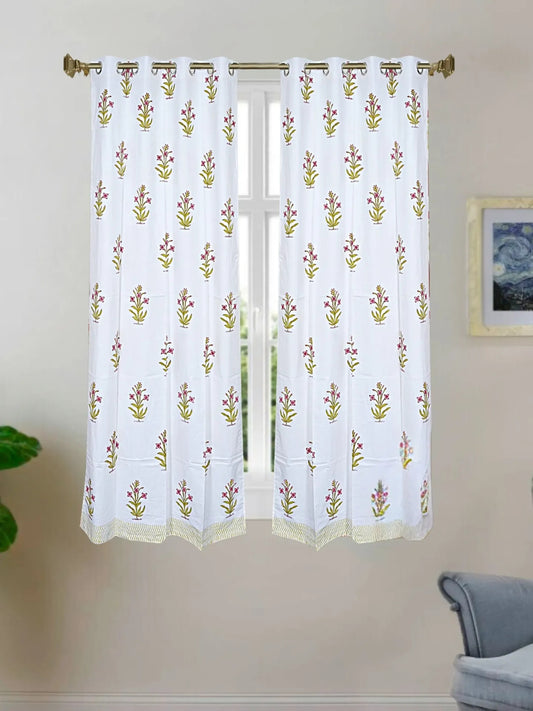 LIVING ROOTS Cotton Block Print 58.8 x 45 Inch Window Curtains-Set of 2 (52-001-A-2PC)