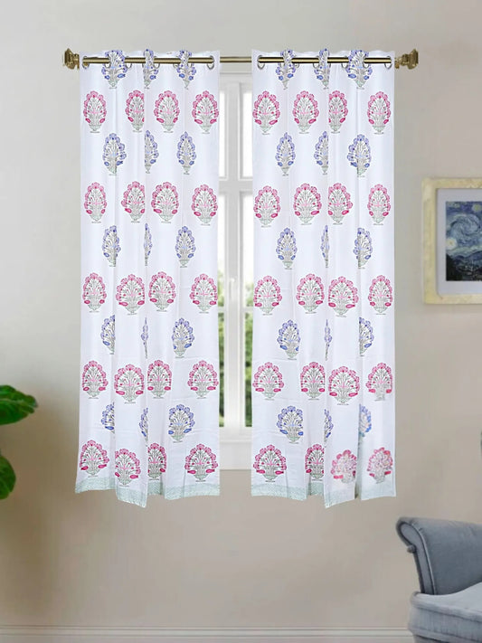 LIVING ROOTS Cotton Block Print 58.8 x 45 Inch Window Curtains-Set of 2 (52-002-A-2PC)