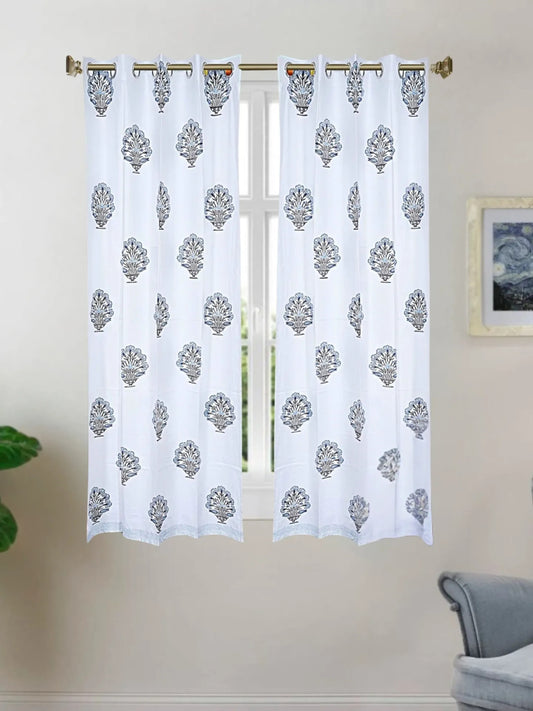 LIVING ROOTS Cotton Block Print 58.8 x 45 Inch Window Curtains-Set of 2 (52-003-A-2PC)