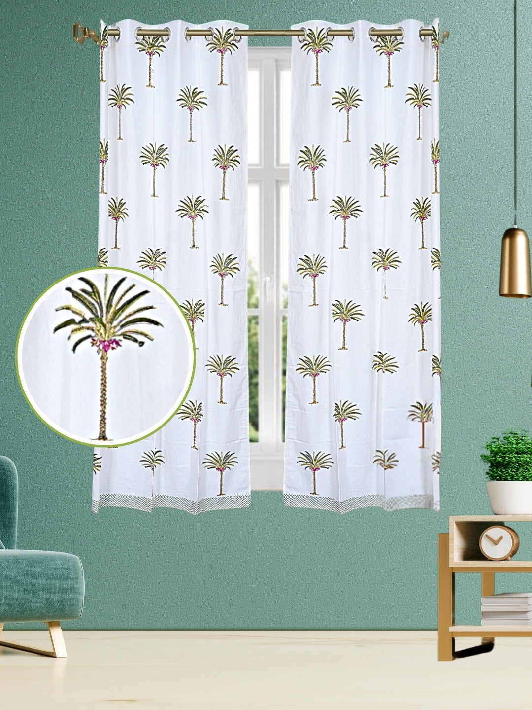 LIVING ROOTS Cotton Block Print 58.8 x 45 Inch Window Curtains-Set of 2 (52-005-A-2PC)