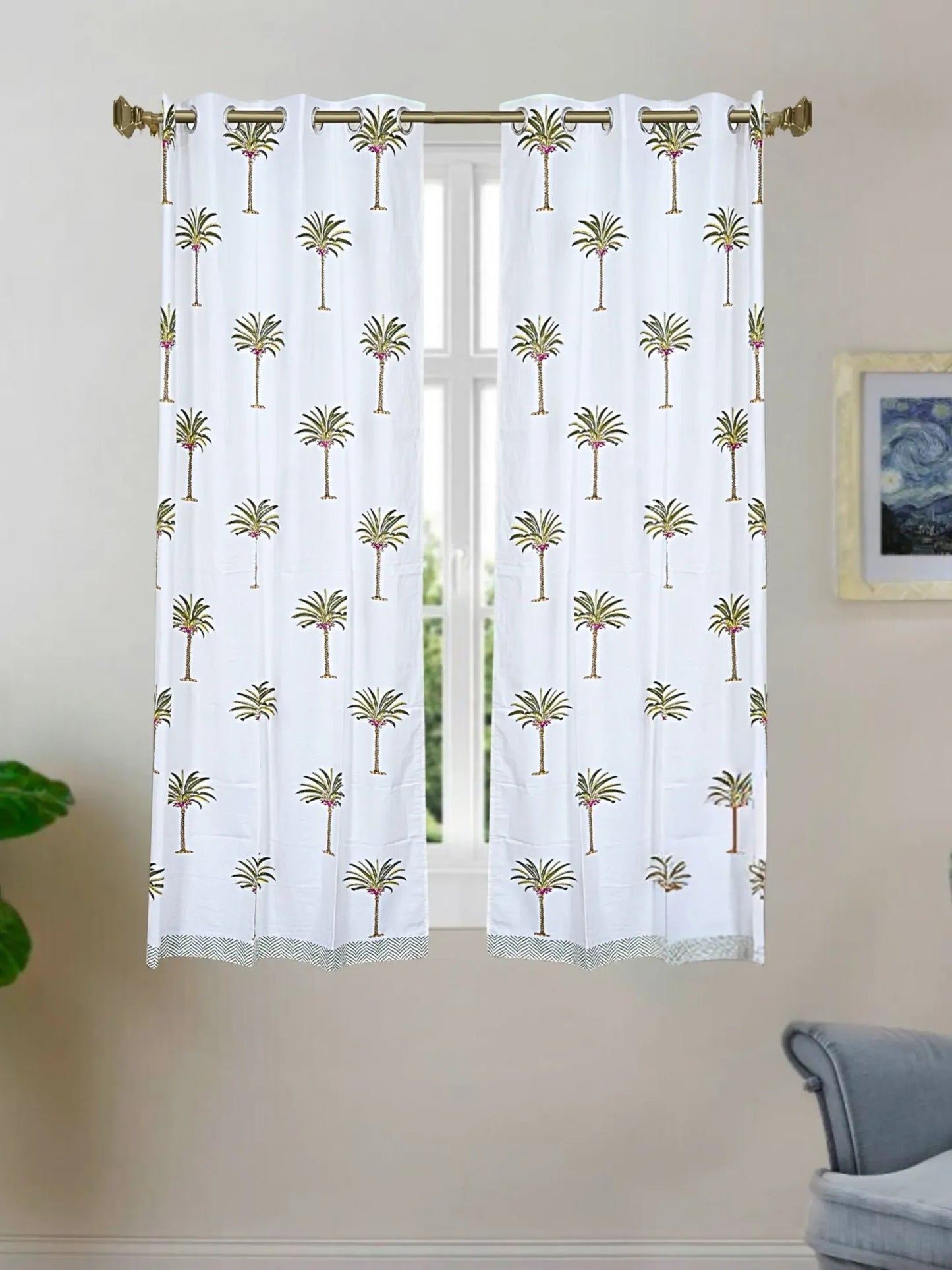 LIVING ROOTS Cotton Block Print 58.8 x 45 Inch Window Curtains-Set of 2 (52-005-A-2PC)