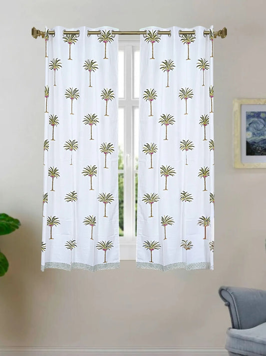 LIVING ROOTS Cotton Block Print 58.8 x 45 Inch Window Curtains-Set of 2 (52-005-A-2PC)