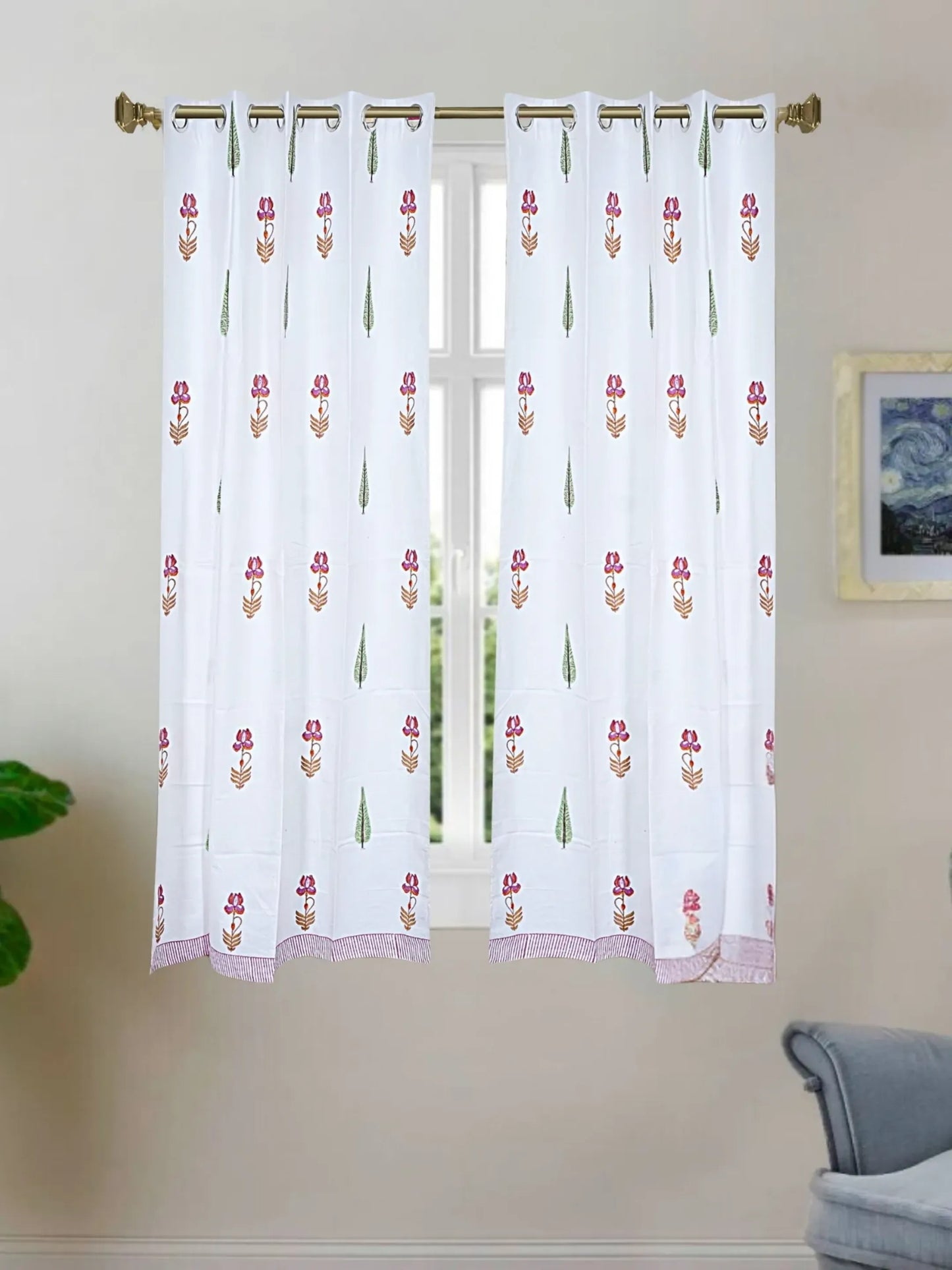 LIVING ROOTS Cotton Block Print 58.8 x 45 Inch Window Curtains-Set of 2 (52-006-A-2PC)