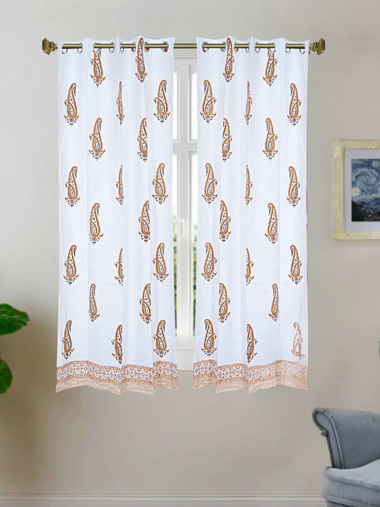 LIVING ROOTS Cotton Block Print 58.8 x 45 Inch Window Curtains-Set of 2 (52-008-A-2PC)