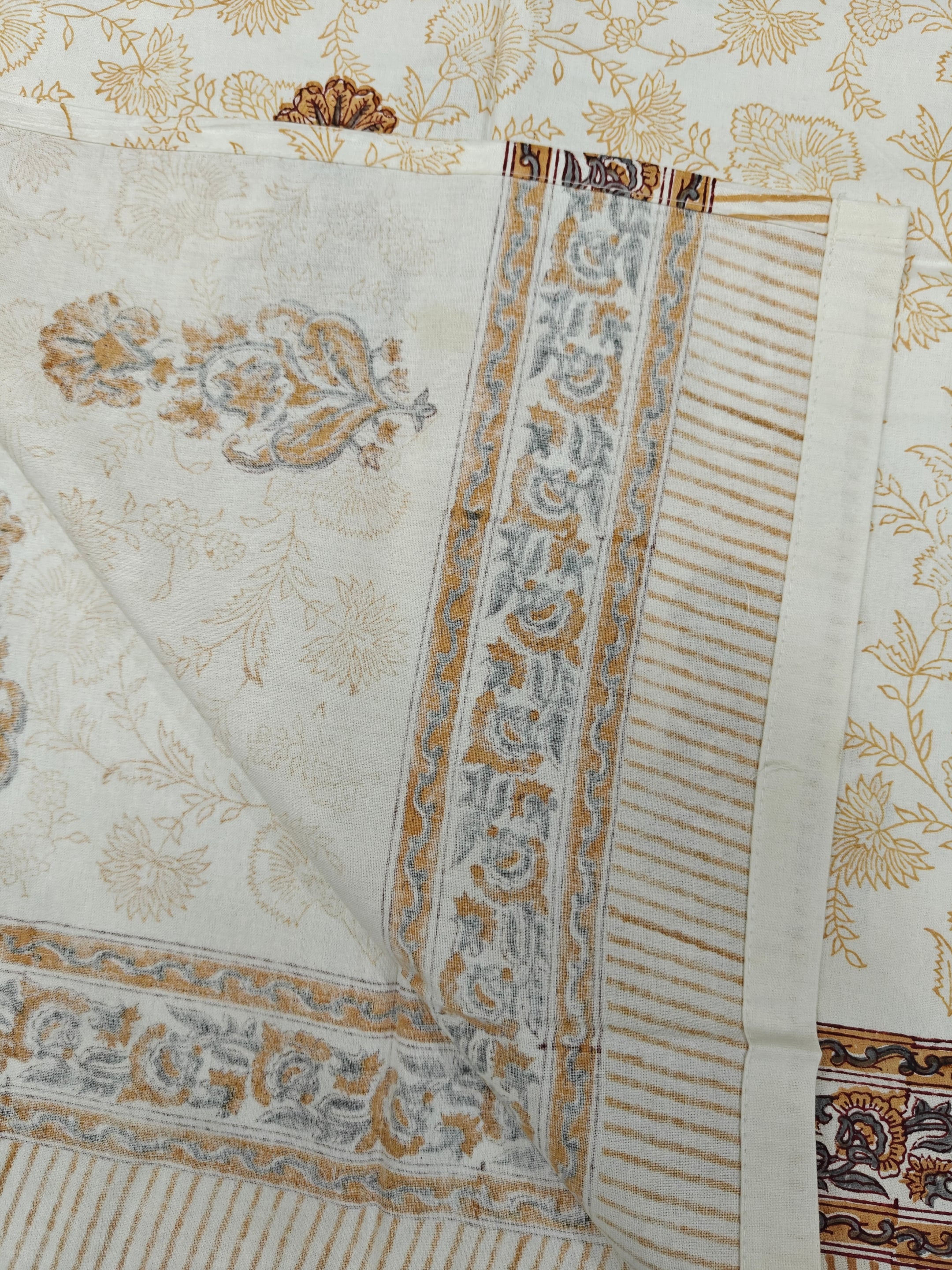 LIVING ROOTS Cotton Floral Buta Block Print 58.8 x 45 Inch Window Curtains - Set of 2 (52-009-A-2PC)