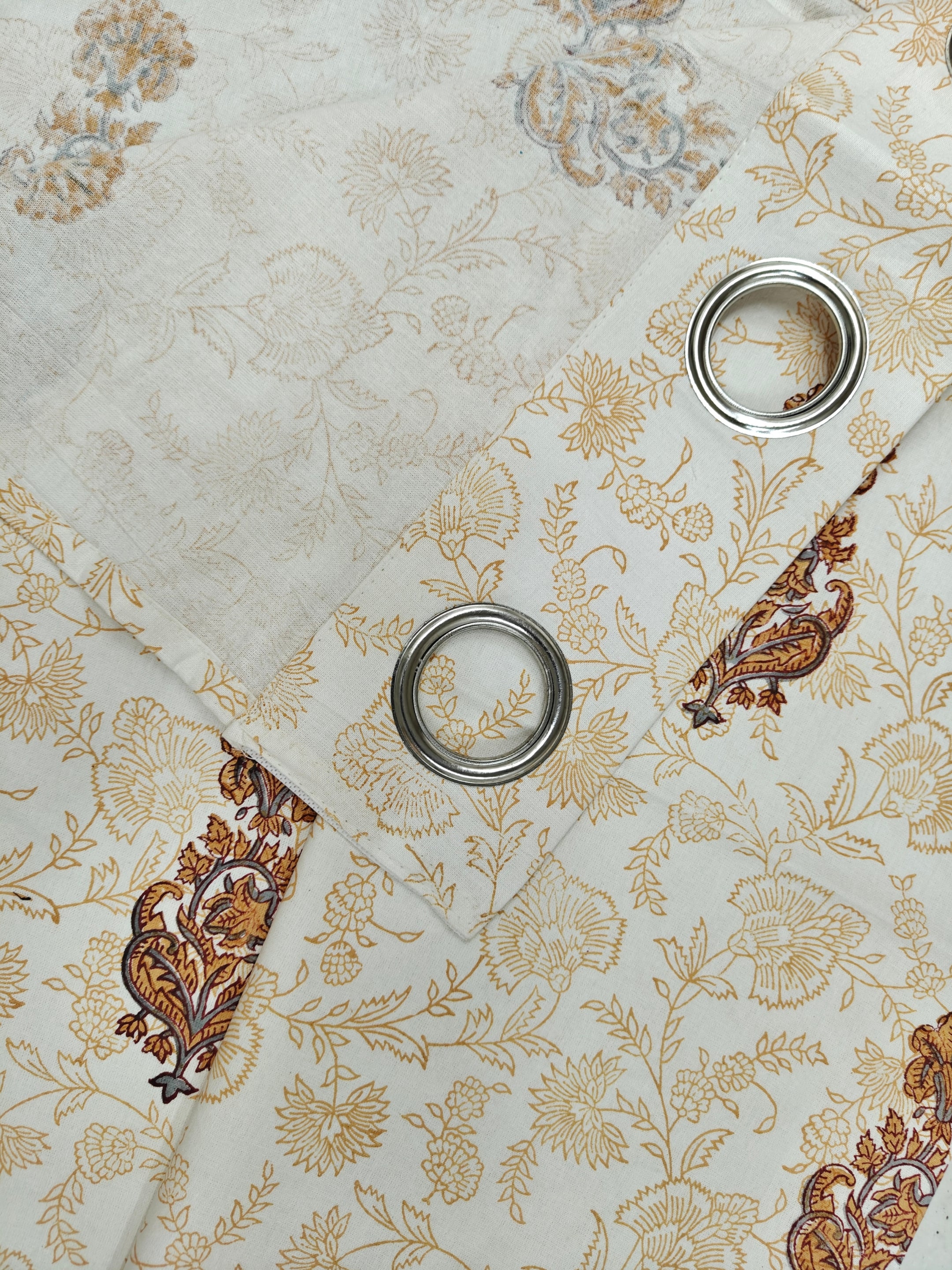 LIVING ROOTS Cotton Floral Buta Block Print 58.8 x 45 Inch Window Curtains - Set of 2 (52-009-A-2PC)