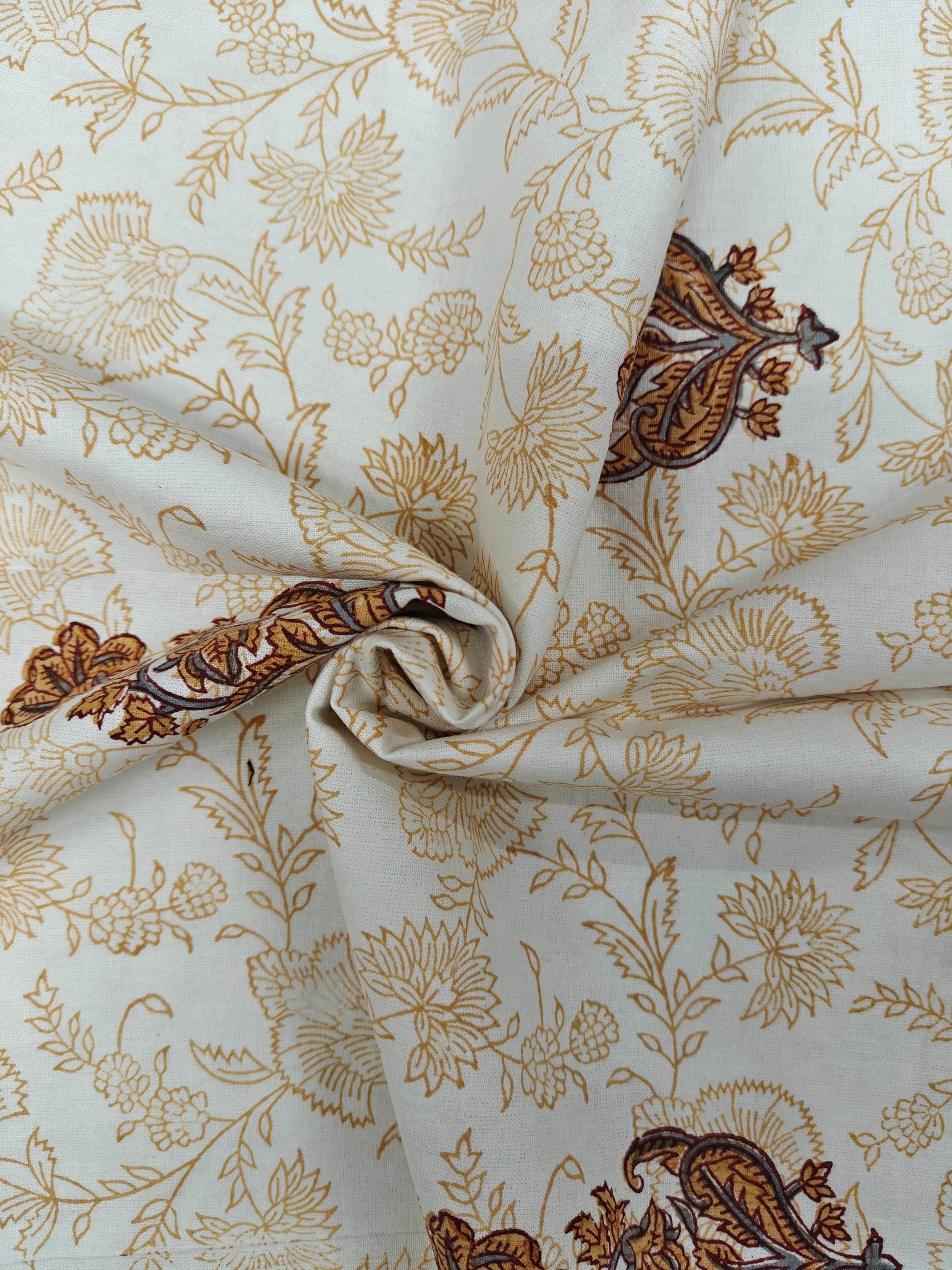 LIVING ROOTS Cotton Floral Buta Block Print 58.8 x 45 Inch Window Curtains - Set of 2 (52-009-A-2PC)