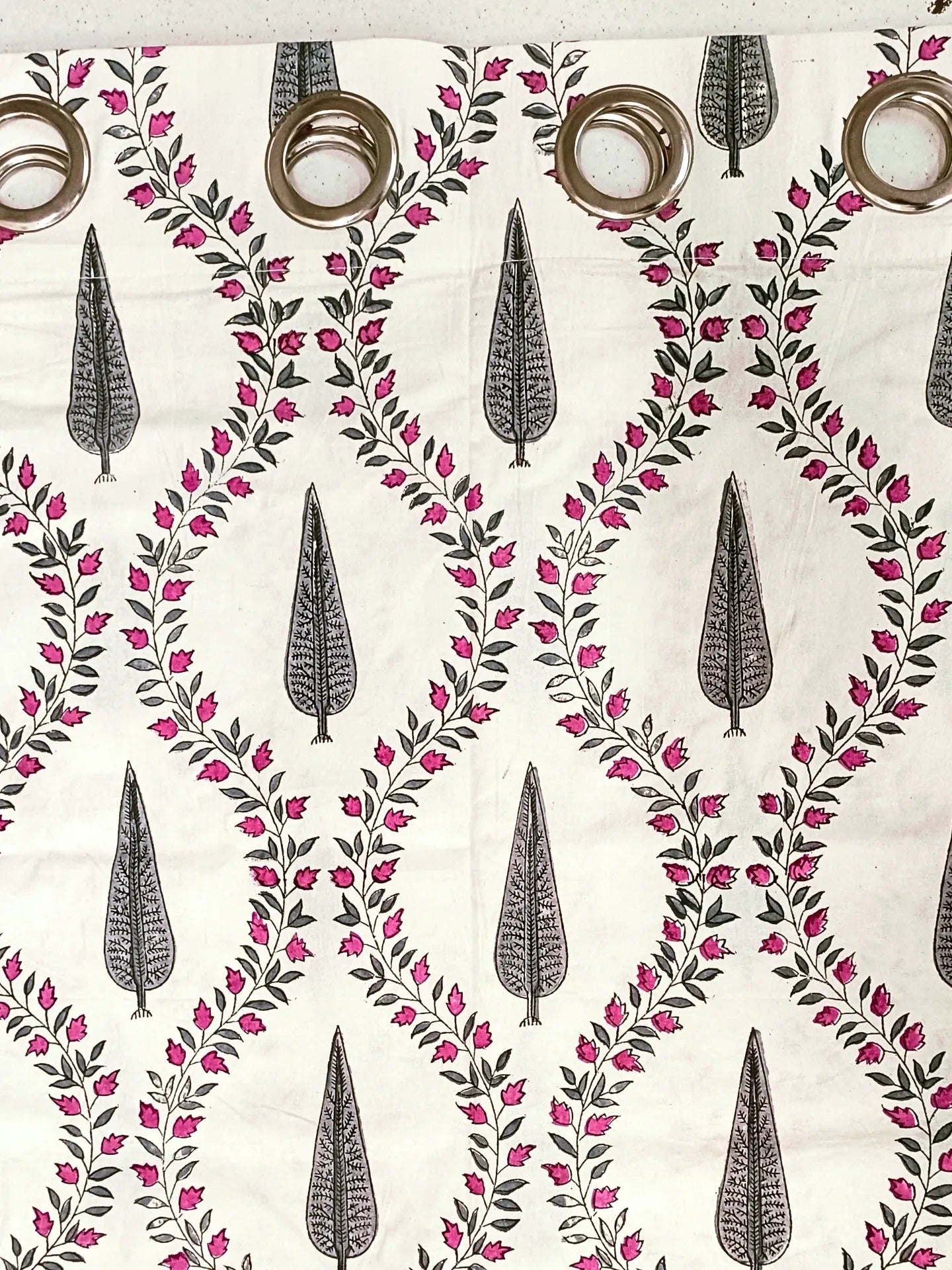 LIVING ROOTS Cotton Cypress Block Print 58.8 x 45 Inch Window Curtains-Set of 2 (52-010-A-2PC)