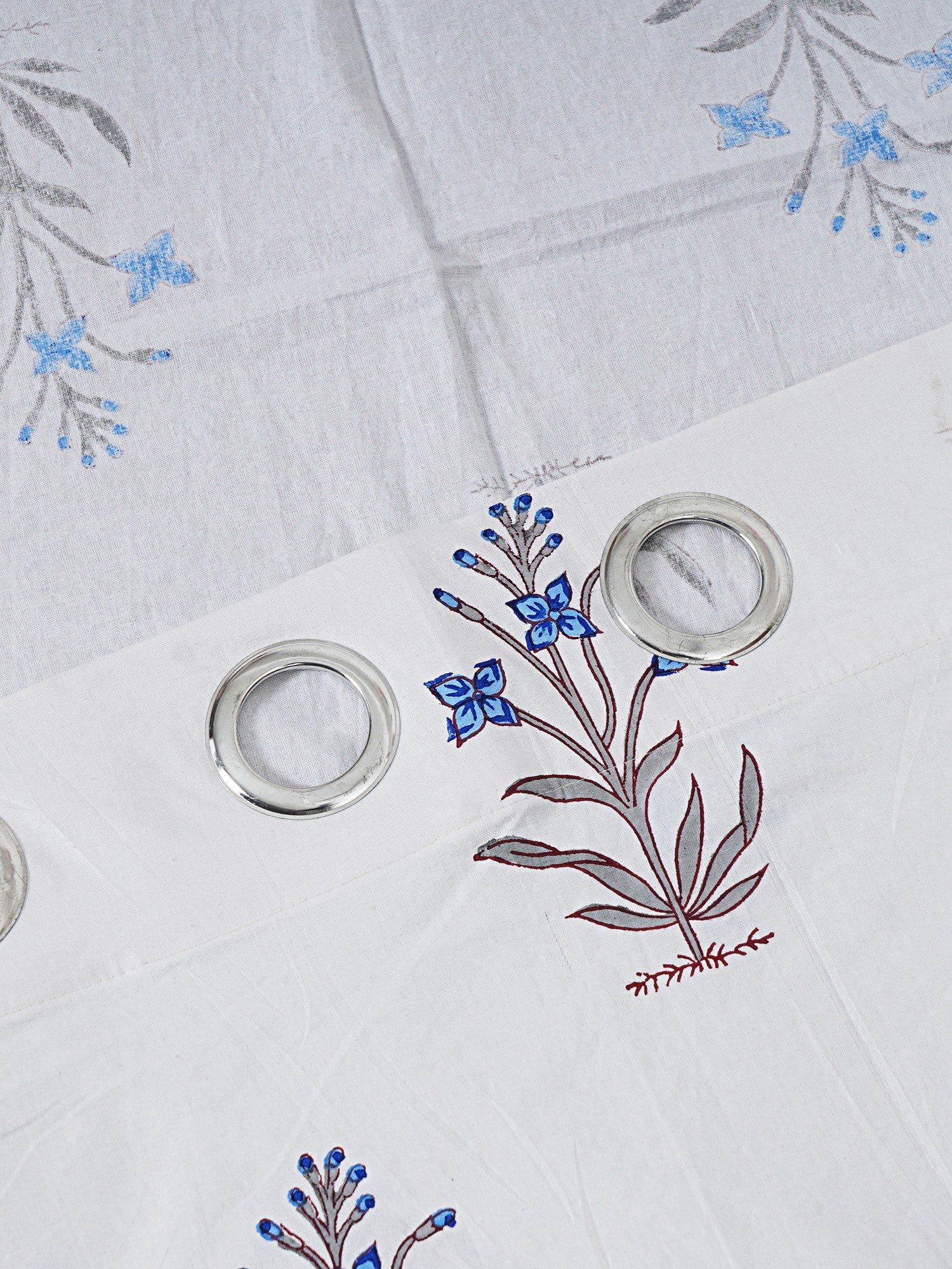 LIVING ROOTS Cotton Floral Block Print 58.8 x 45 Inch Window Curtains-Set of 2 (52-011-A-2PC)