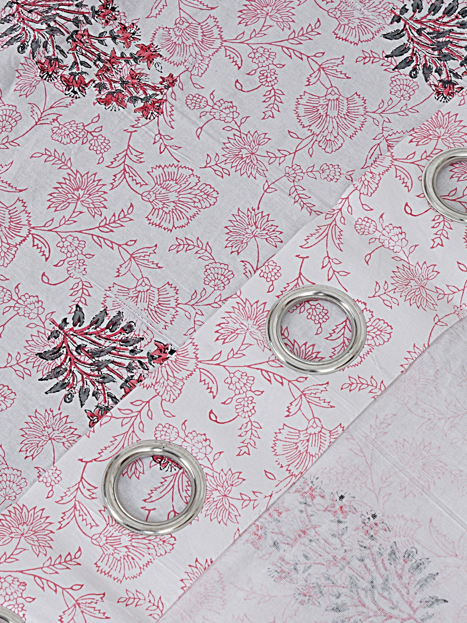 LIVING ROOTS Cotton Floral Buta Block Print 58.8 x 45 Inch Window Curtains-Set of 2 (52-012-A-2PC)