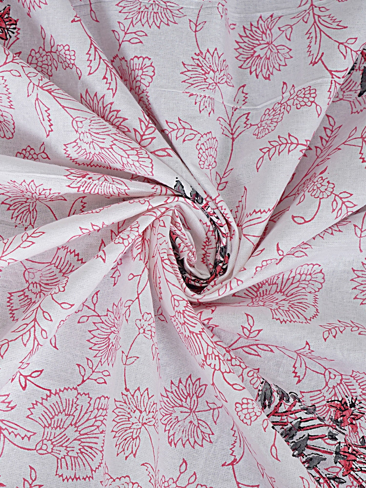 LIVING ROOTS Cotton Floral Buta Block Print 58.8 x 45 Inch Window Curtains-Set of 2 (52-012-A-2PC)