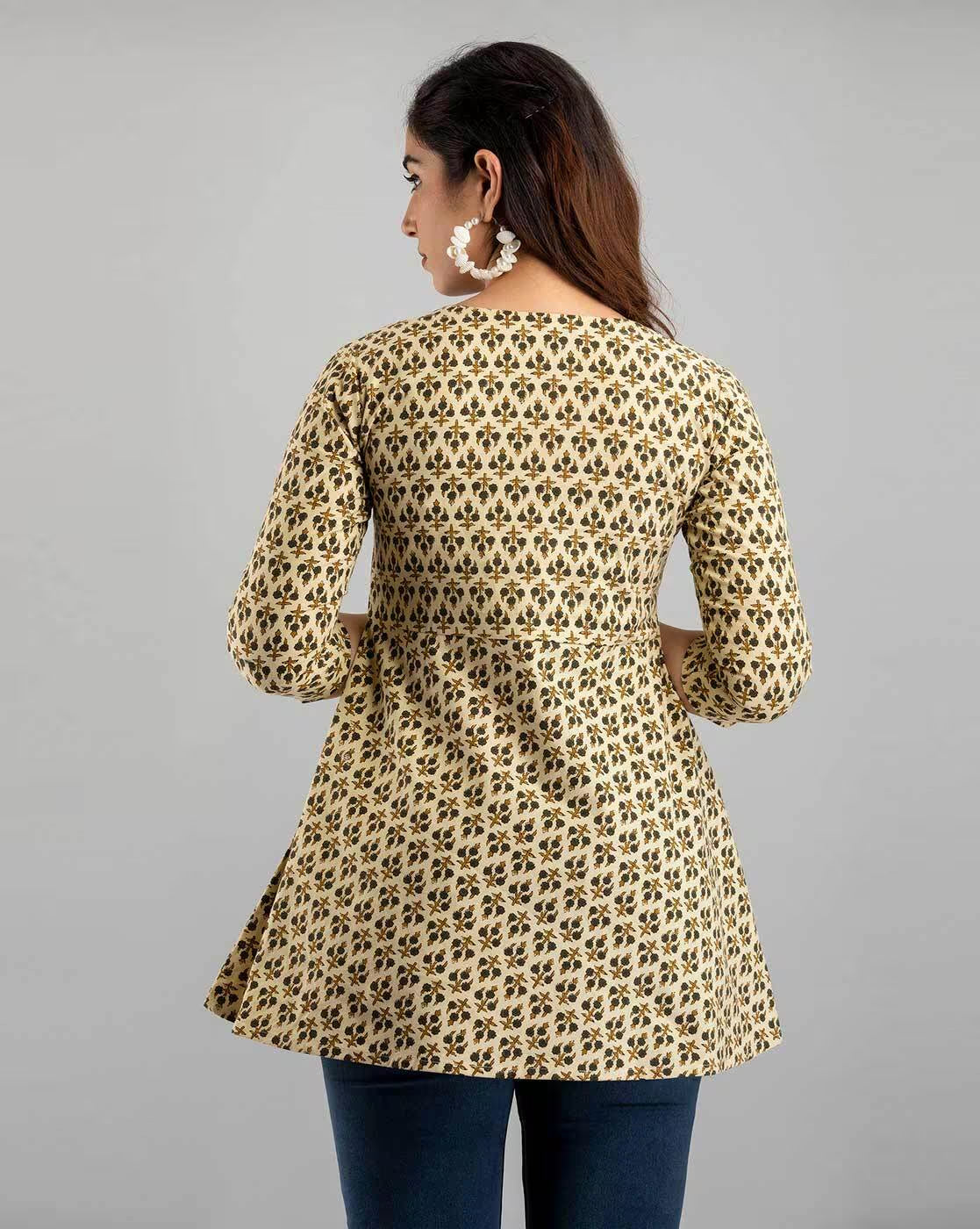 LIVING ROOTS Pure Cotton Ethenic Casual Short Staright Kurti for Girls/Women 3/4 Sleeve (6049)