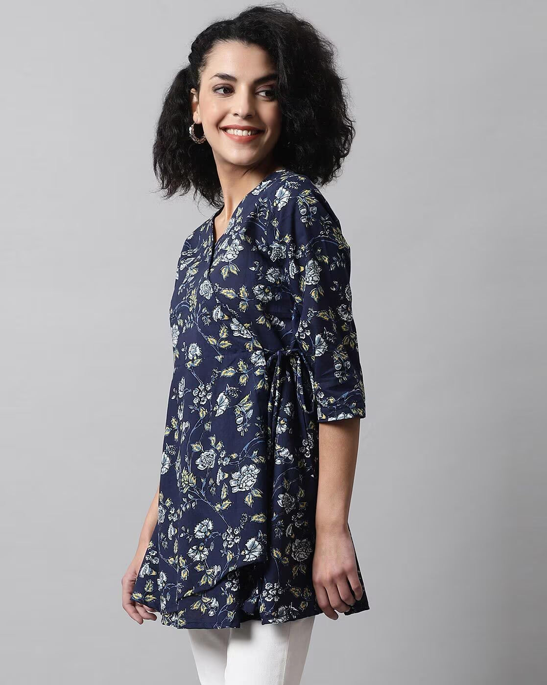 LIVING ROOTS Pure Cotton Ethenic Casual Short Staright Kurti for Girls/Women 3/4 Sleeve (6053)