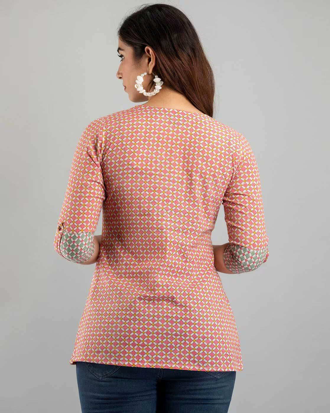 LIVING ROOTS Pure Cotton Ethenic Casual Short Staright Kurti for Girls/Women 3/4 Sleeve (6055)