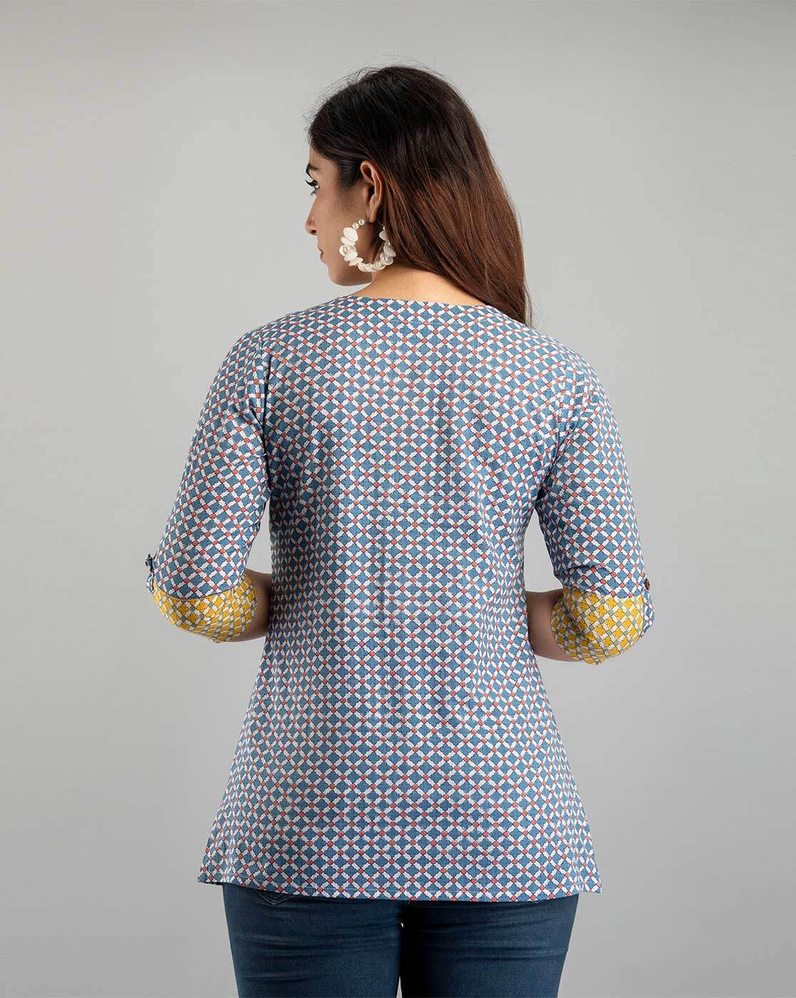 LIVING ROOTS Pure Cotton Ethenic Casual Short Staright Kurti for Girls/Women 3/4 Sleeve (6056)