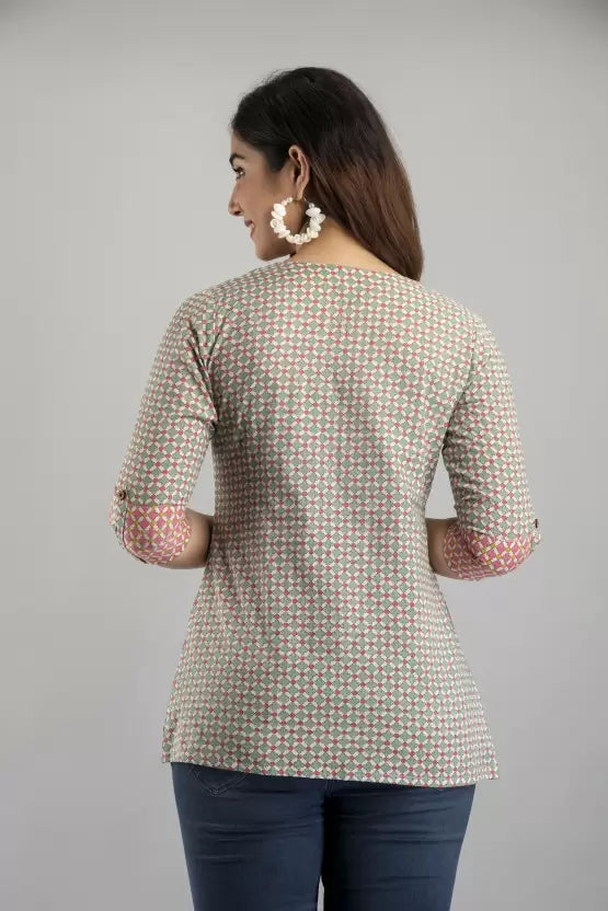 LIVING ROOTS Pure Cotton Ethenic Casual Short Staright Kurti for Girls/Women 3/4 Sleeve (6057)