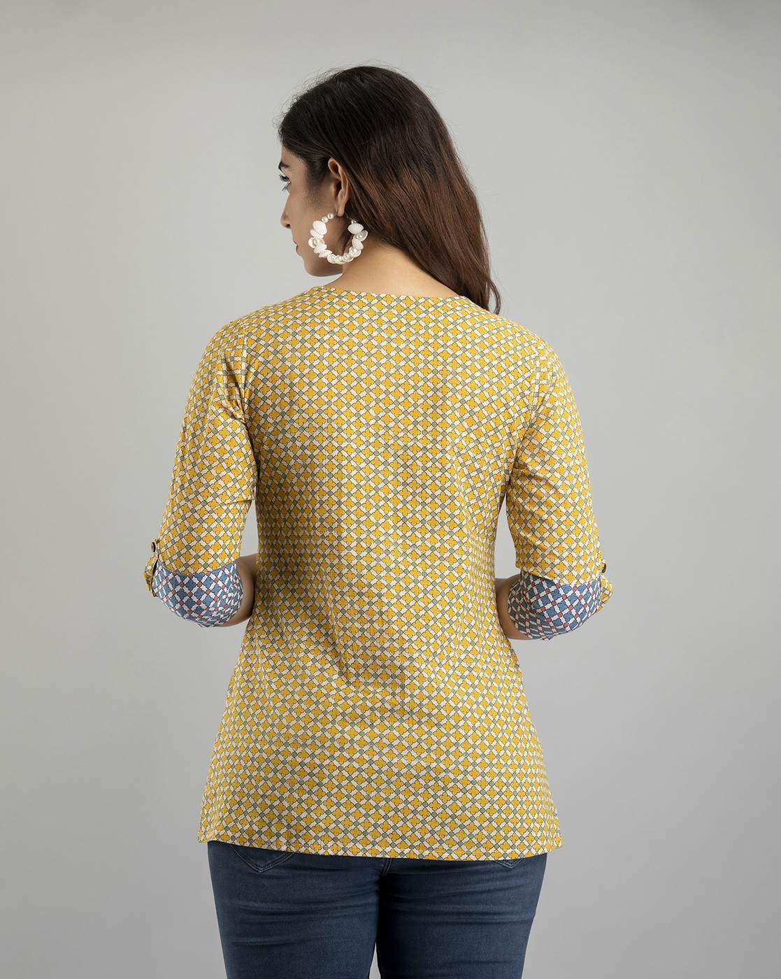 LIVING ROOTS Pure Cotton Ethenic Casual Short Staright Kurti for Girls/Women 3/4 Sleeve (6058)