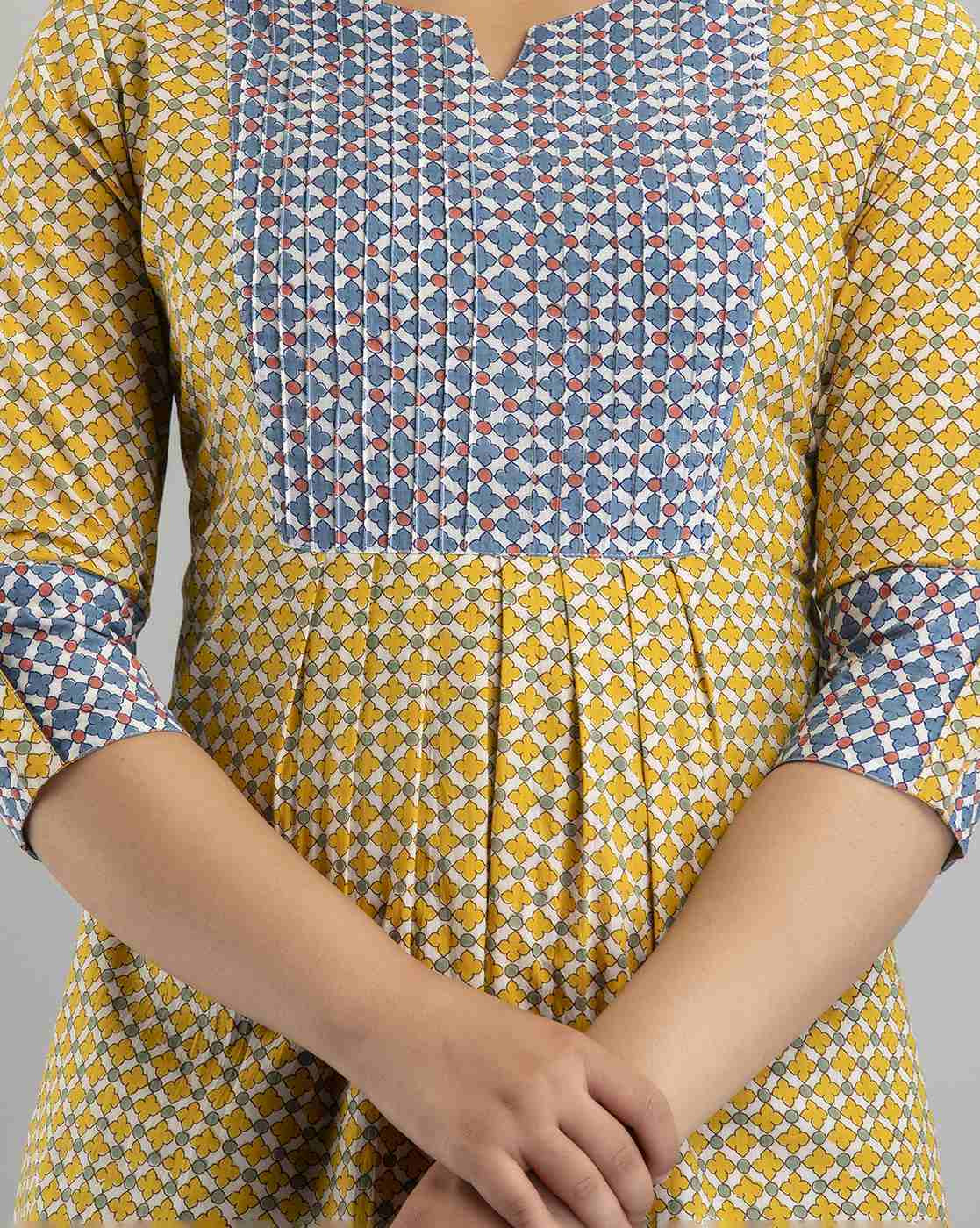 LIVING ROOTS Pure Cotton Ethenic Casual Short Staright Kurti for Girls/Women 3/4 Sleeve (6058)