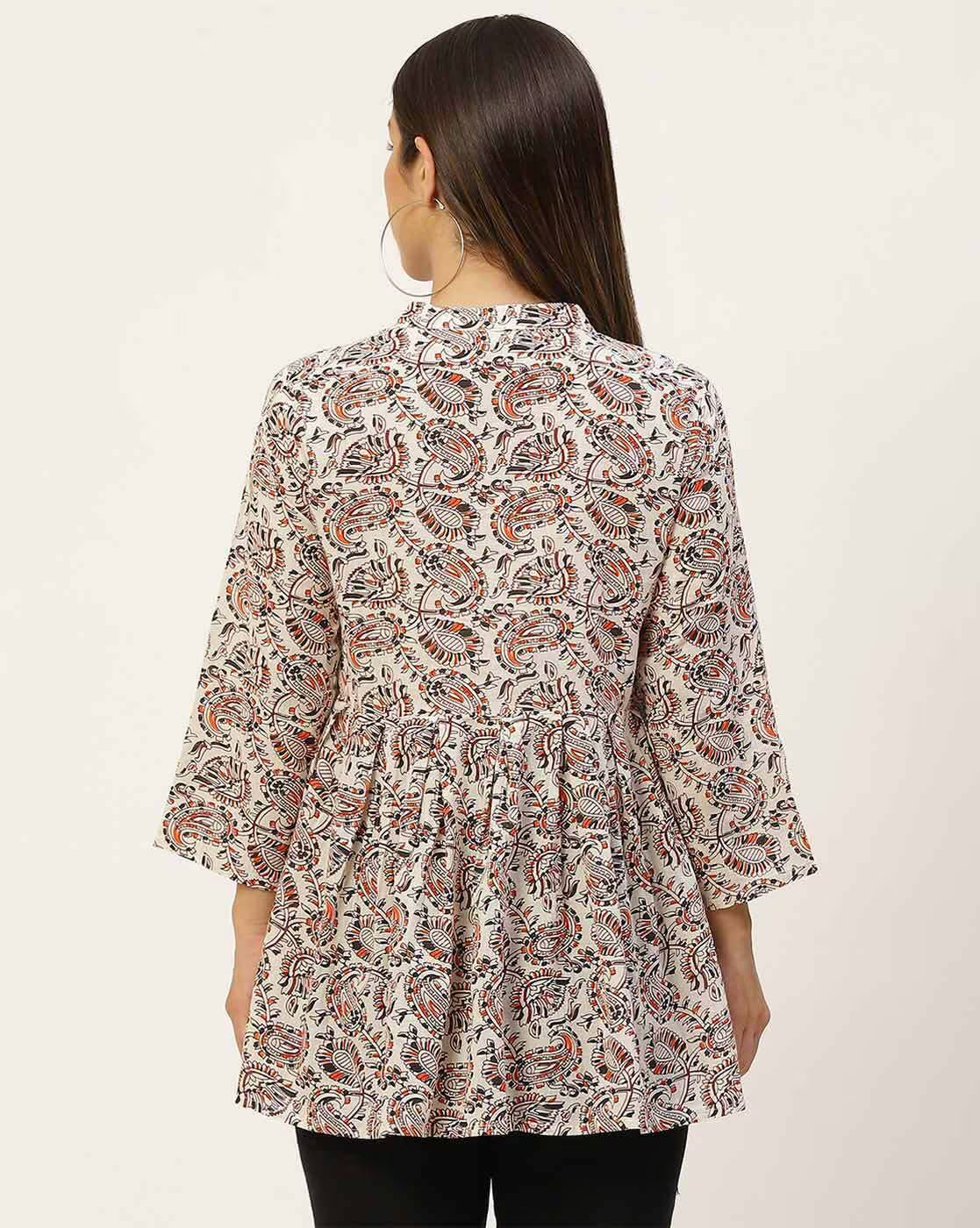 LIVING ROOTS Pure Cotton Ethenic Casual Short Staright Kurti for Girls/Women 3/4 Sleeve (6065)